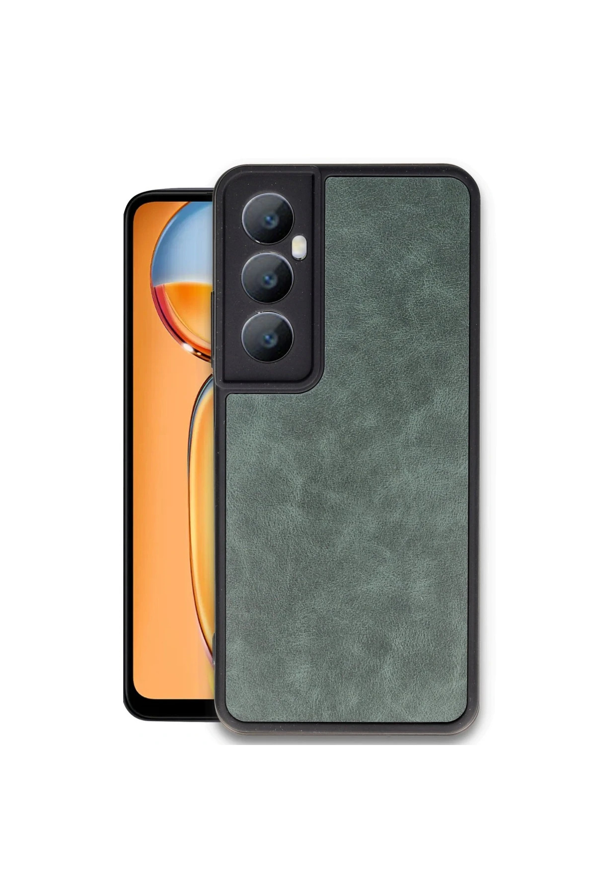 realme c65 kilif aras deri kapak koyu yesil