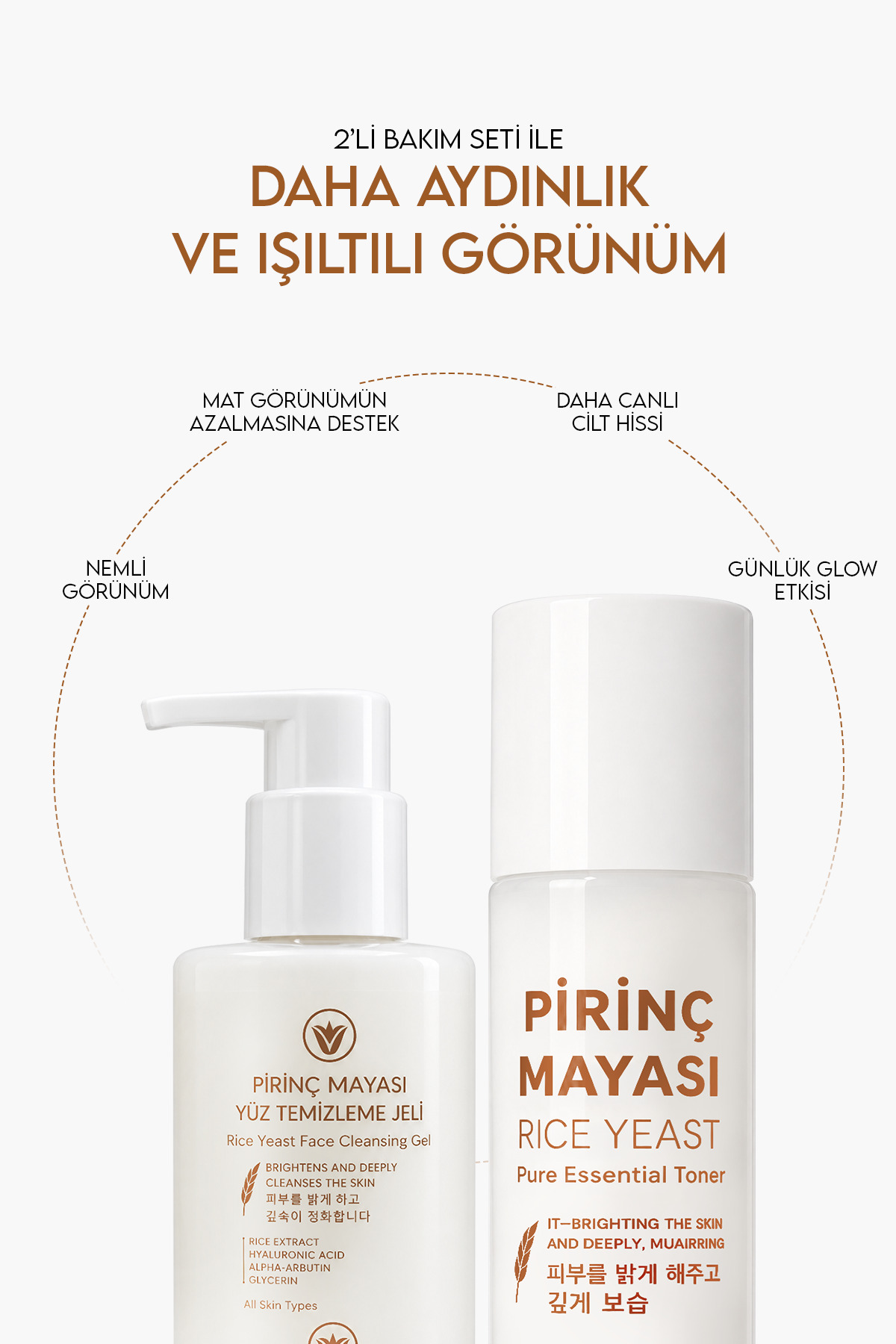 Pirinç Mayası Tonik + Yüz Temizleme Jeli 2’li Set 200 ml Leke Karşıtı Cilt Aydınlatıcı Nemlendirici — TOJE-2Lİ — تصویر 4 از 8