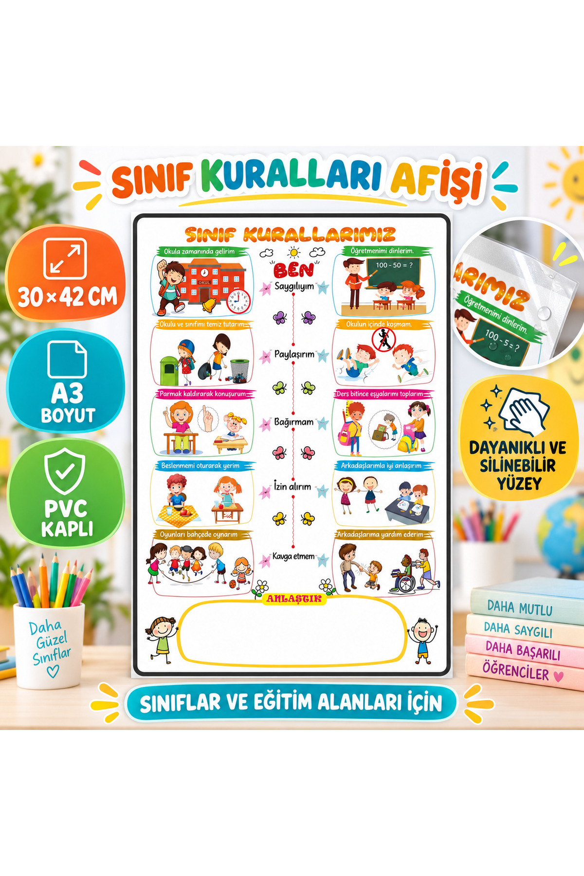 Pass Pano Sınıf Kuralları 30x42 cm A3 Boyutunda Afiş PVC Kaplı