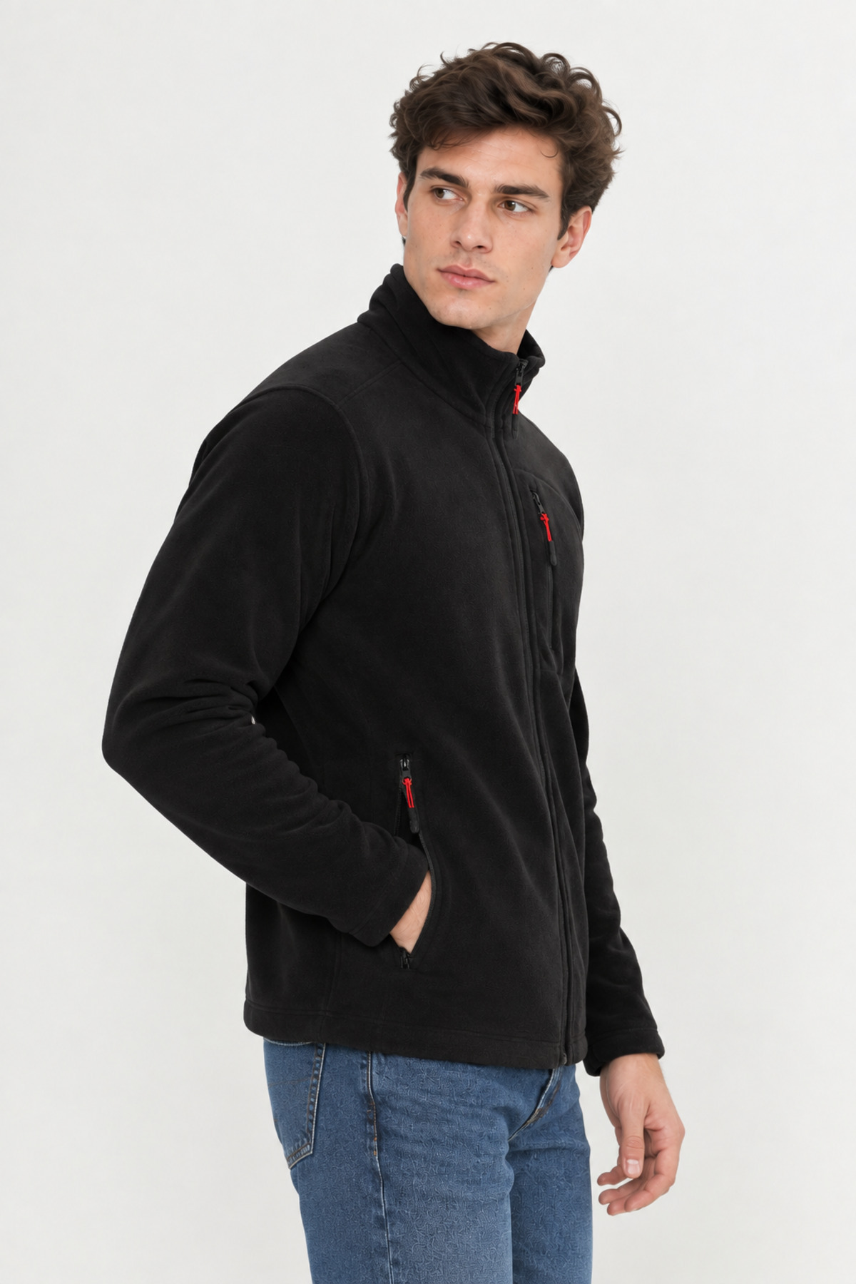 ژاکت پشمی مردانه مشکی Softshell مدل Standard Full Zip 3 Pocket — مشکی Plr — تصویر 5 از 9