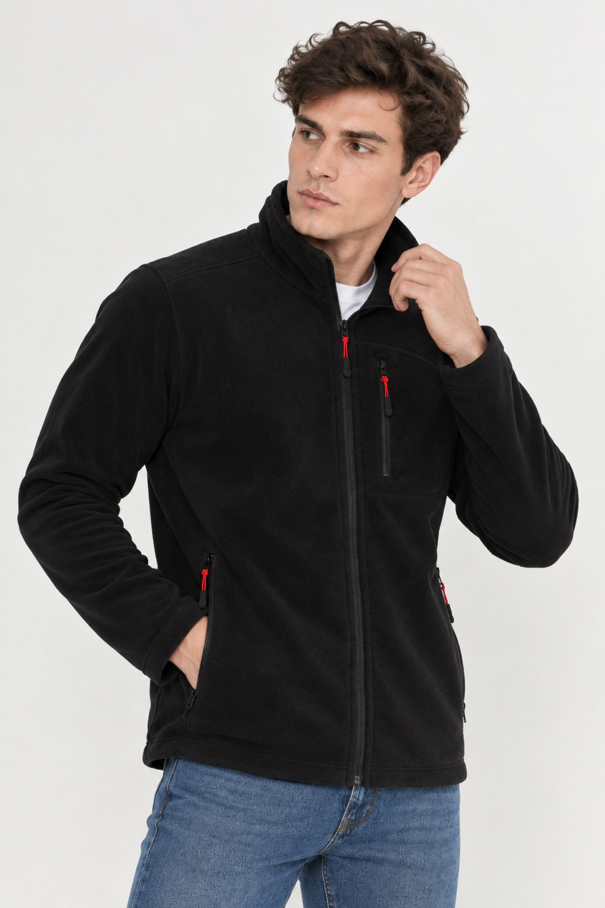 ژاکت پشمی مردانه مشکی Softshell مدل Standard Full Zip 3 Pocket — مشکی Plr — تصویر 3 از 9