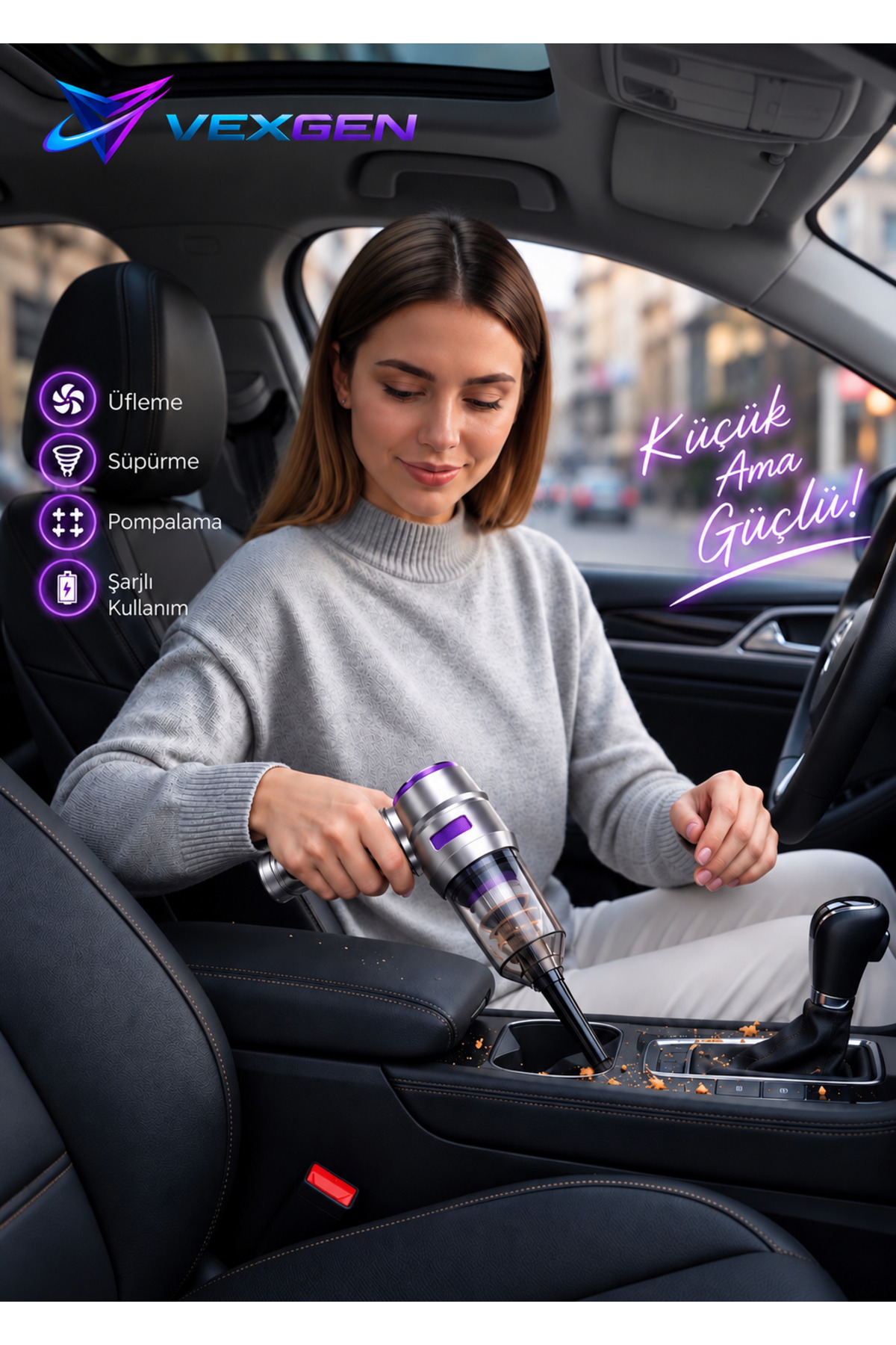 VEXGEN HL-121 TurboClean Pro Kablosuz Oto Süpürgesi Gri - Fiyatı