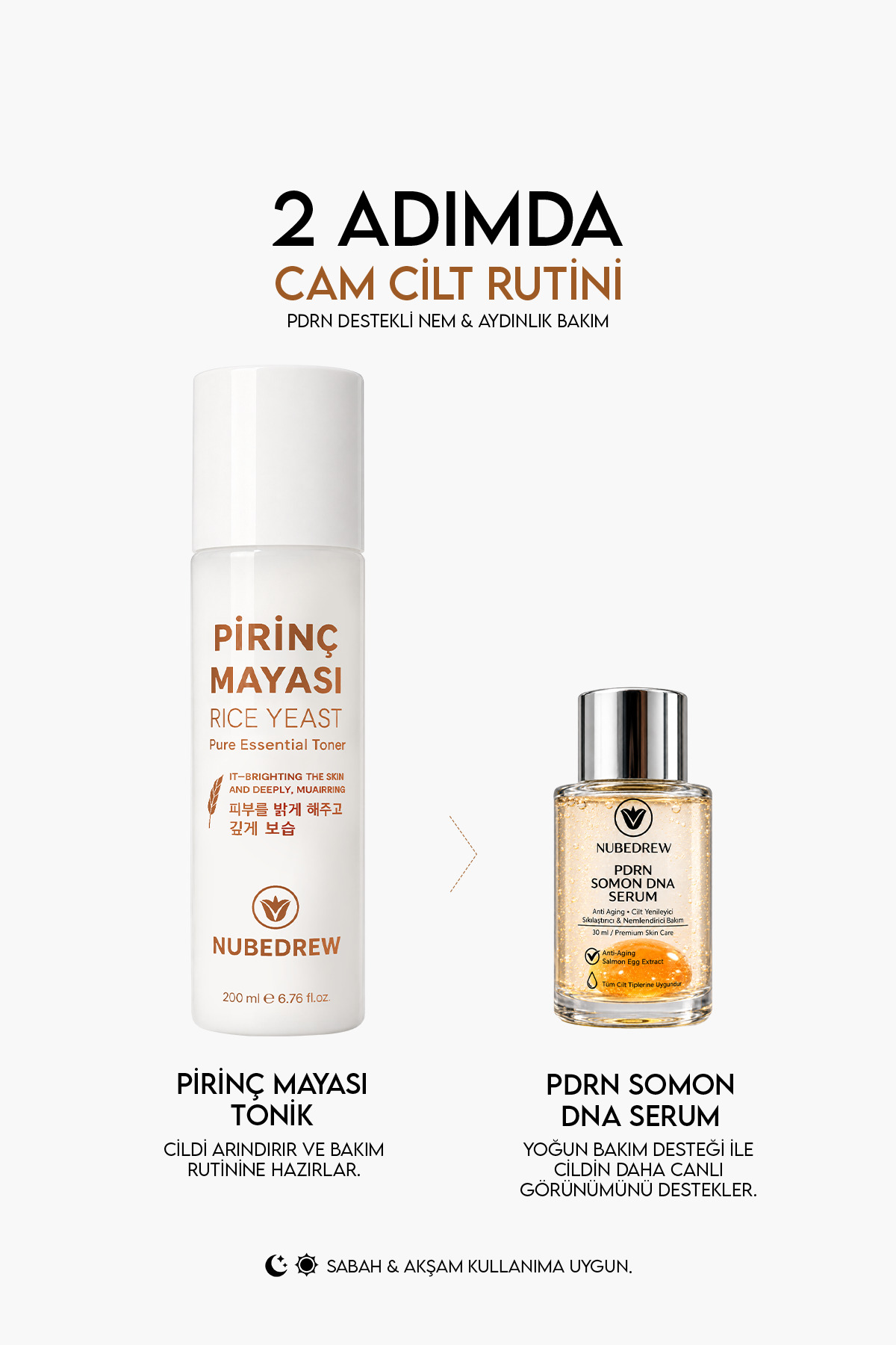 PDRN Somon DNA Serum 30ml + Pirinç Mayası Tonik Seti 200ml | Cam Cilt Bakım Rutini | Nemlendirici ve Aydınlatıcı Cilt Bakım Seti — pdrn-tnknbd1 — تصویر 7 از 9