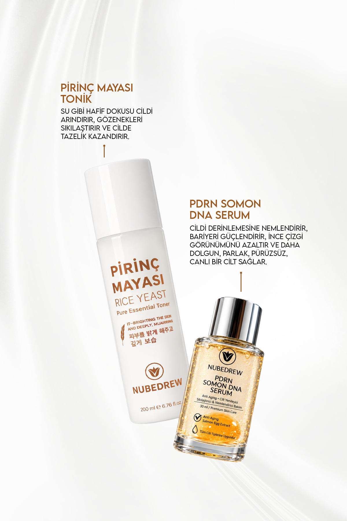 PDRN Somon DNA Serum 30ml + Pirinç Mayası Tonik Seti 200ml | Cam Cilt Bakım Rutini | Nemlendirici ve Aydınlatıcı Cilt Bakım Seti — pdrn-tnknbd1 — تصویر 4 از 9