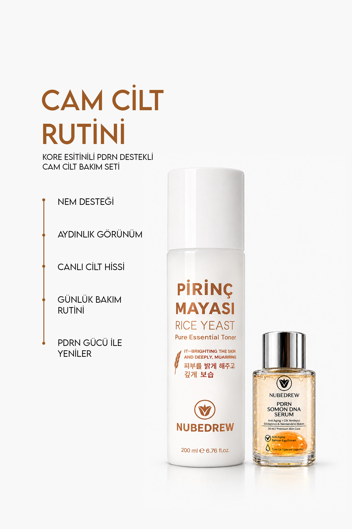 PDRN Somon DNA Serum 30ml + Pirinç Mayası Tonik Seti 200ml | Cam Cilt Bakım Rutini | Nemlendirici ve Aydınlatıcı Cilt Bakım Seti — pdrn-tnknbd1 — تصویر 5 از 9