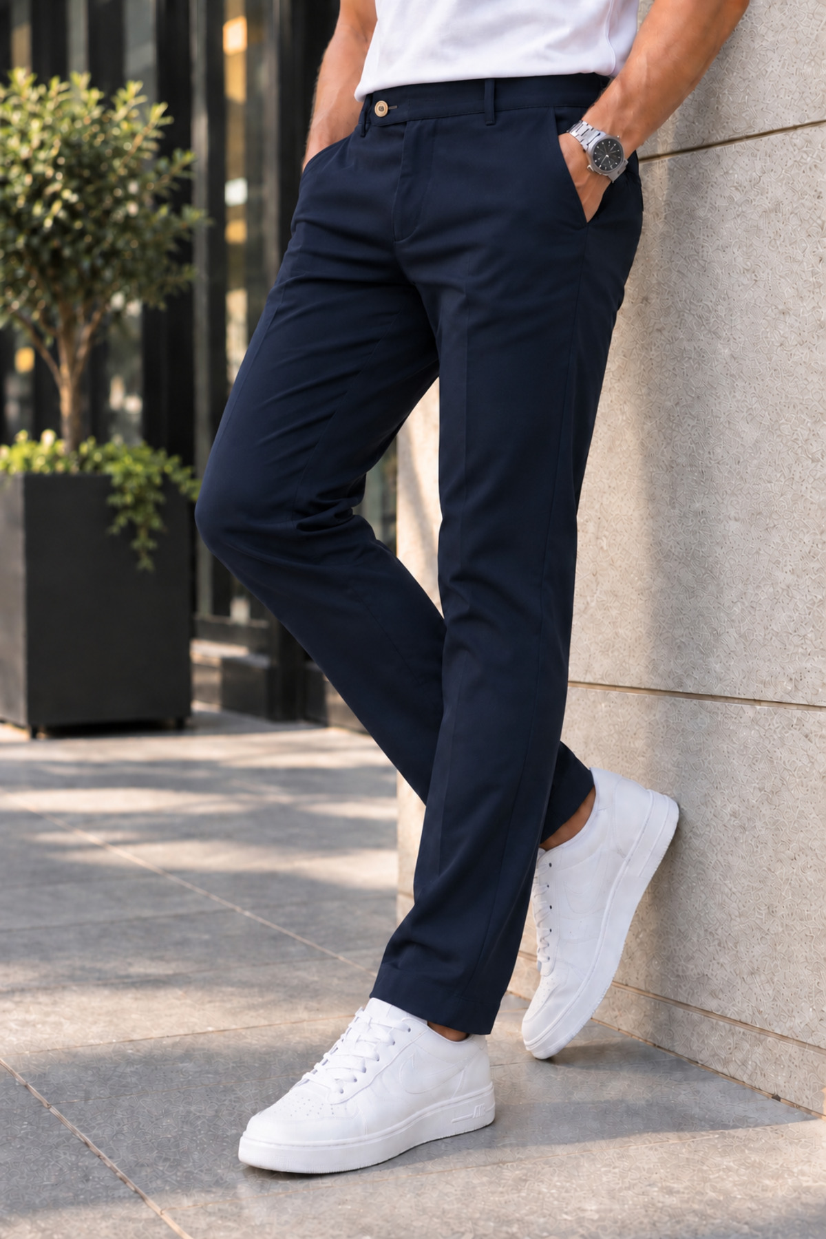 Erkek Lacivert Renk Kaliteli Esnek Likralı Slim Fit Kumaş Pantolon — سرمه‌ای GUSSİ-100