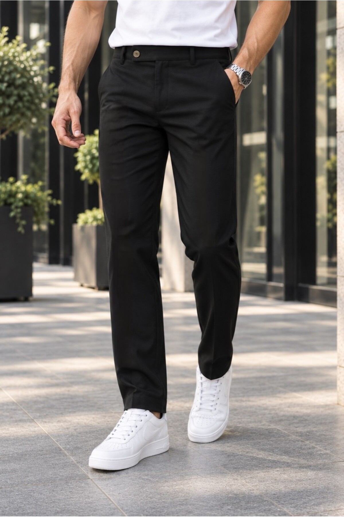 Erkek Siyah Renk Kaliteli Esnek Likralı Slim Fit Kumaş Pantolon — مشکی GUSSİ-100 — تصویر 3 از 3