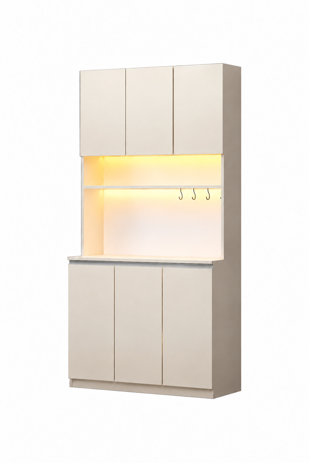 Dolce 3 Kapaklı Airfry Dolabı Kahve Köşesi Led Işıklı Çok Amaçlı Dolap 208 cm Vizon görsel 4