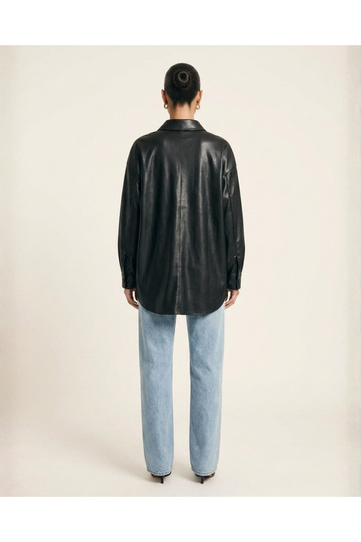 Siyah Oversize Cep Detaylı Deri Gömlek — مشکی GMDR01 — تصویر 7 از 9
