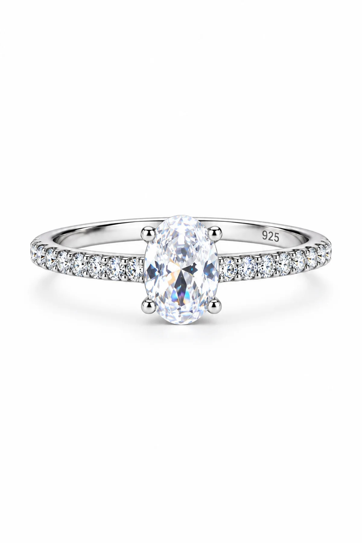 KLAZOJEWELRY 925 Ayar Gümüş Üzeri Yüksek Kalite Rodyum Kaplama Oval Kesim Tektaş Yüzük
