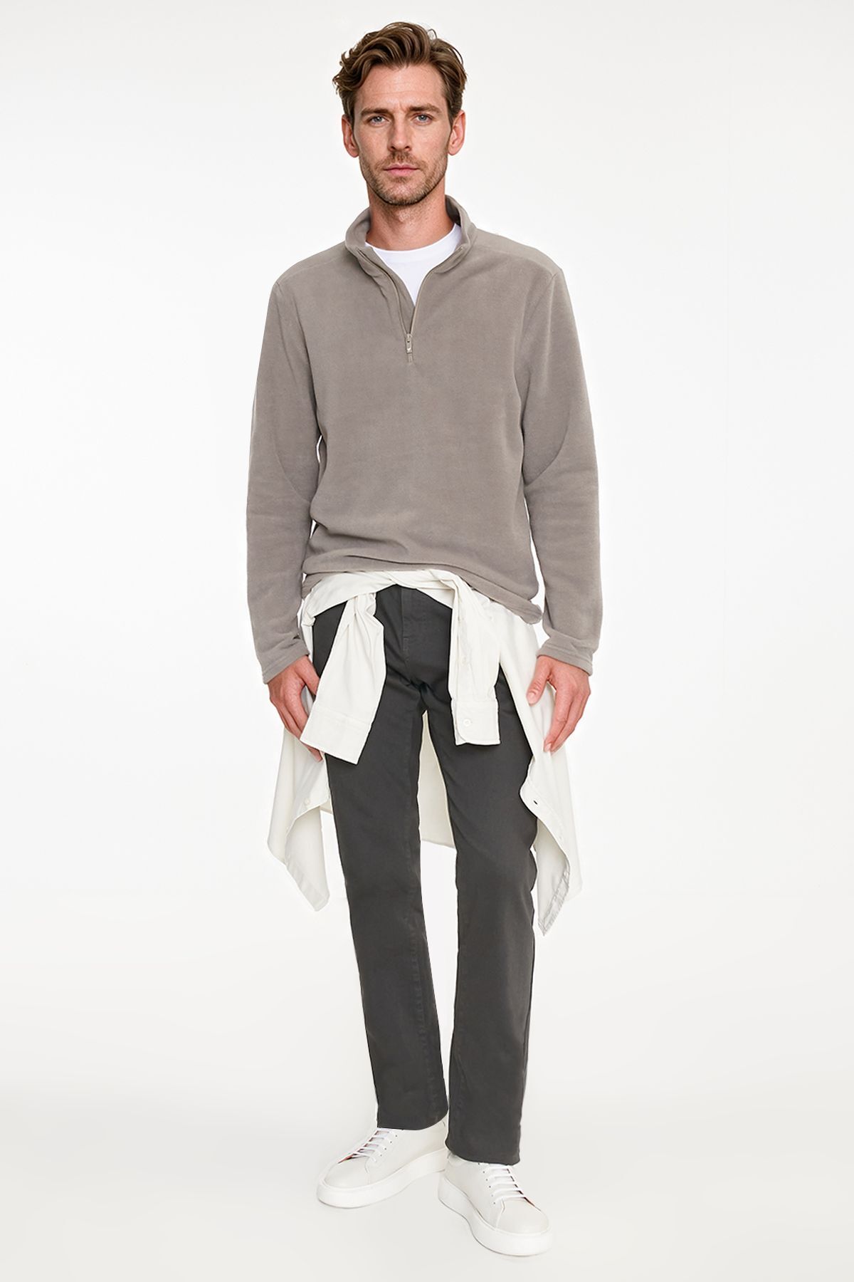 AC&Co / Altınyıldız Classics Erkek Vizon Anti-Pilling Tüylenme Yapmayan Standart Fit Dik Yaka Polar Sweatshirt görsel 2