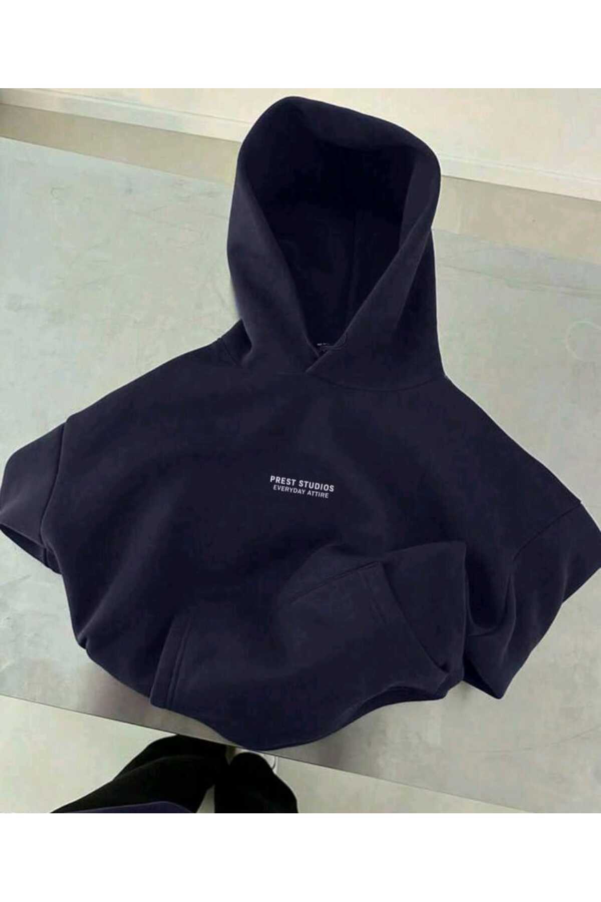 COHERENT Yeni Sezon - Unisex Erkek/Kadın Renkli PREST Özel Baskılı Pamuklu Oversize Kapüşonlu Sweatshirt