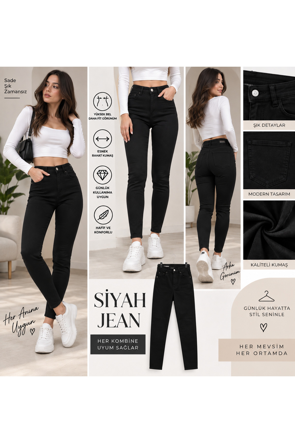 Ravello Collection Kadın siyah jean pantolon
