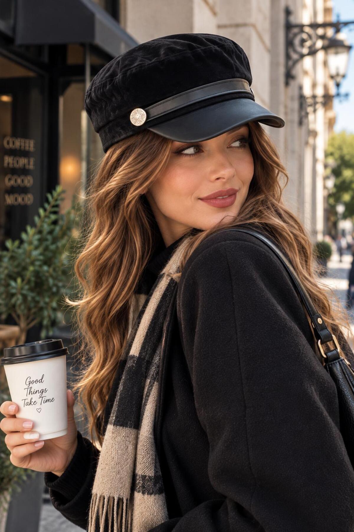 Wearflawless Kadın Kasket Şapka, Siperli Vintage Model Şık Günlük Sonbahar Kış Şapkası görsel 3