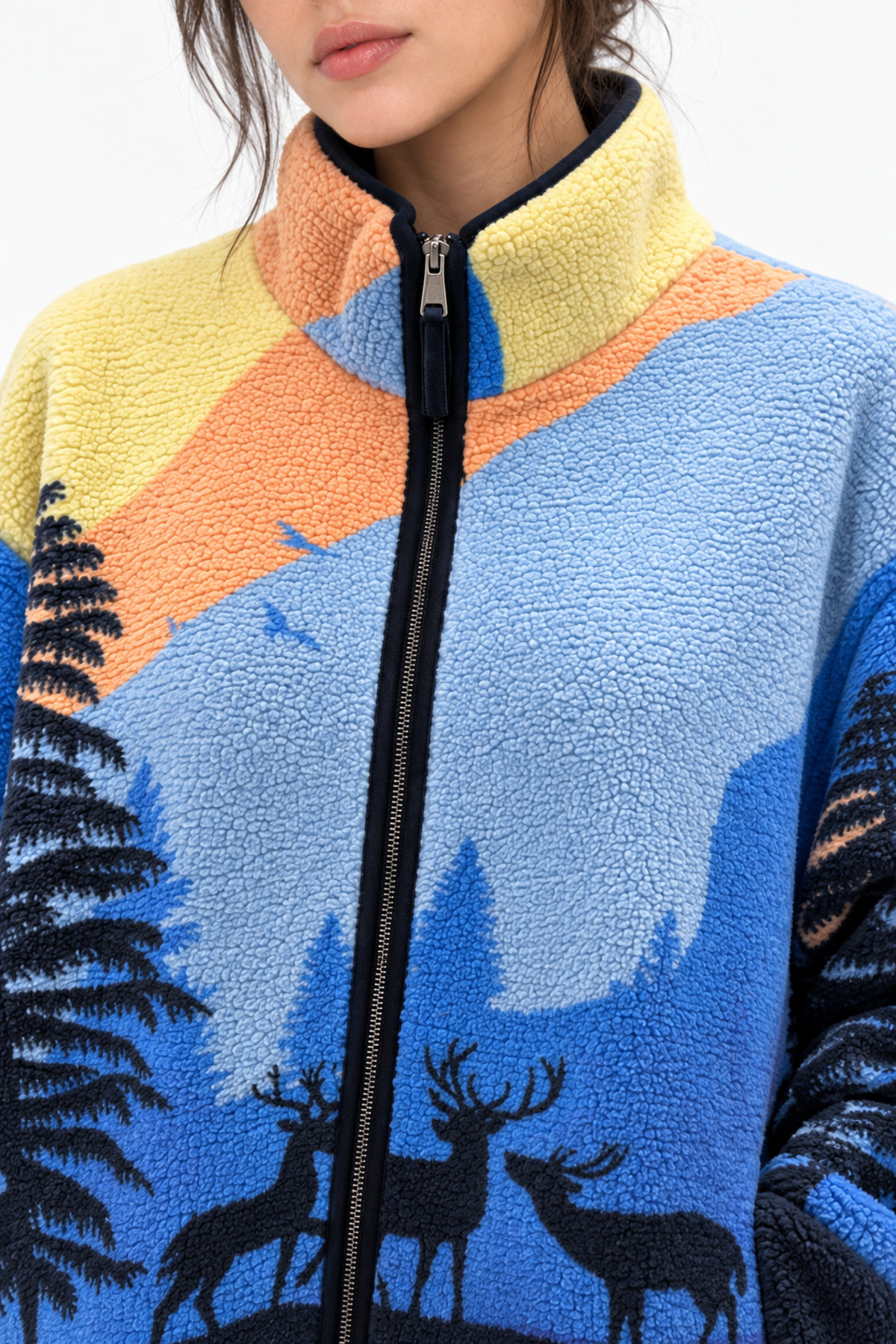 Mixray 4981 Kadın Gece Manzaralı Cepli Yumuşak Dokulu Polar Sweatshirt görsel 4
