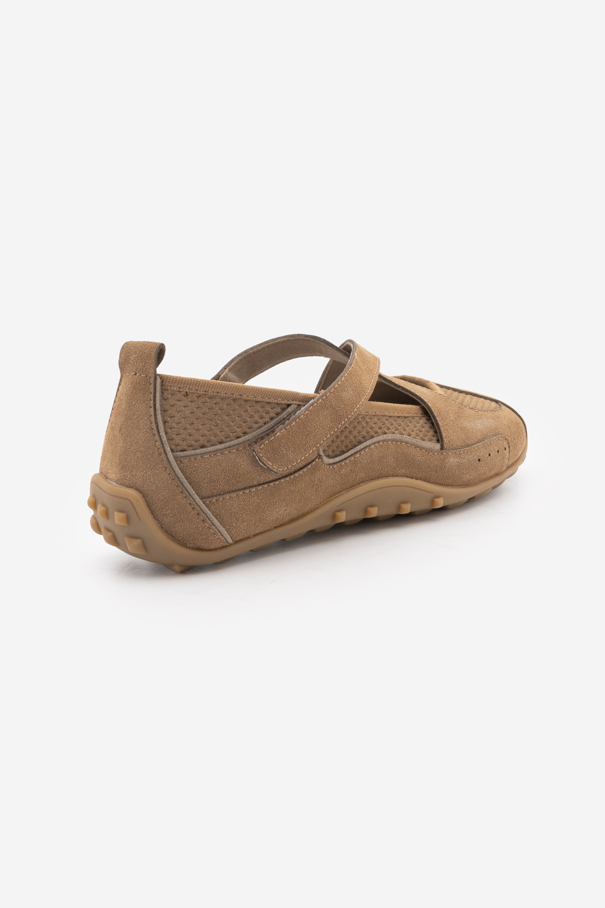 Marjin Kadın Çapraz Bantlı File Detaylı Yuvarlak Burun Mary Jane Günlük Spor Babet Sneaker Lorvin Camel Süet görsel 8