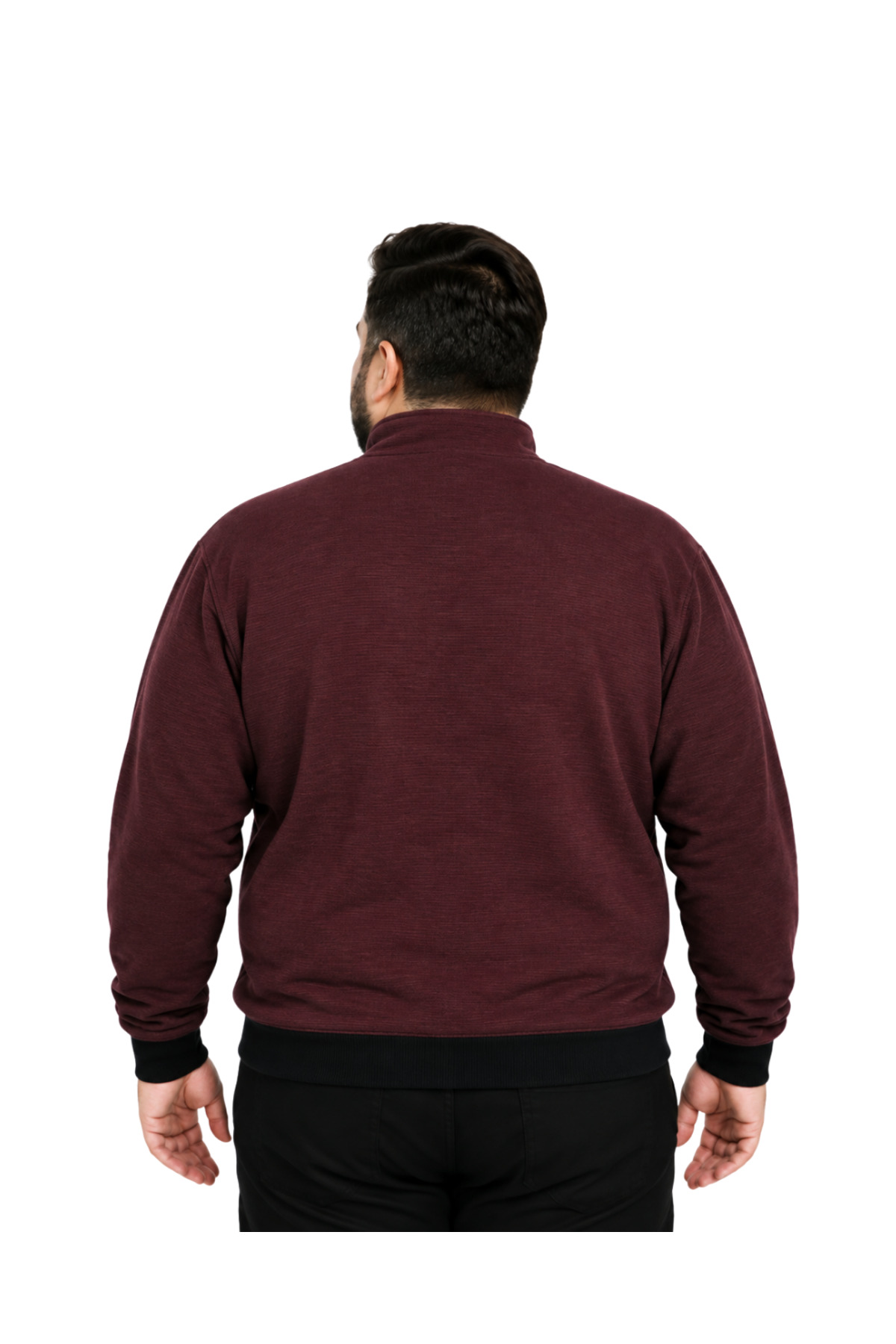 BattalModa Erkek Büyük Beden Melanj Bordo Selanik Dik Yaka Cepli Hırka 5XL-6XL-7XL-8XL görsel 3