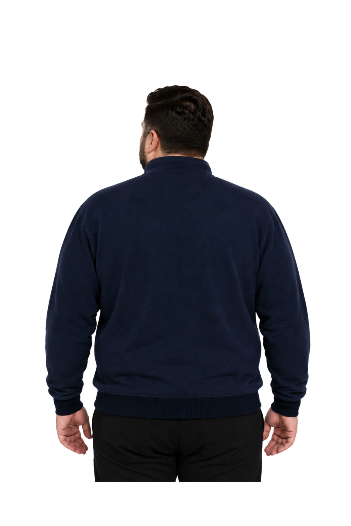 BattalModa Erkek Büyük Beden Lacivert Selanik Dik Yaka Cepli Hırka 3XL-4XL-5XL-6XL-7XL-8XL görsel 3
