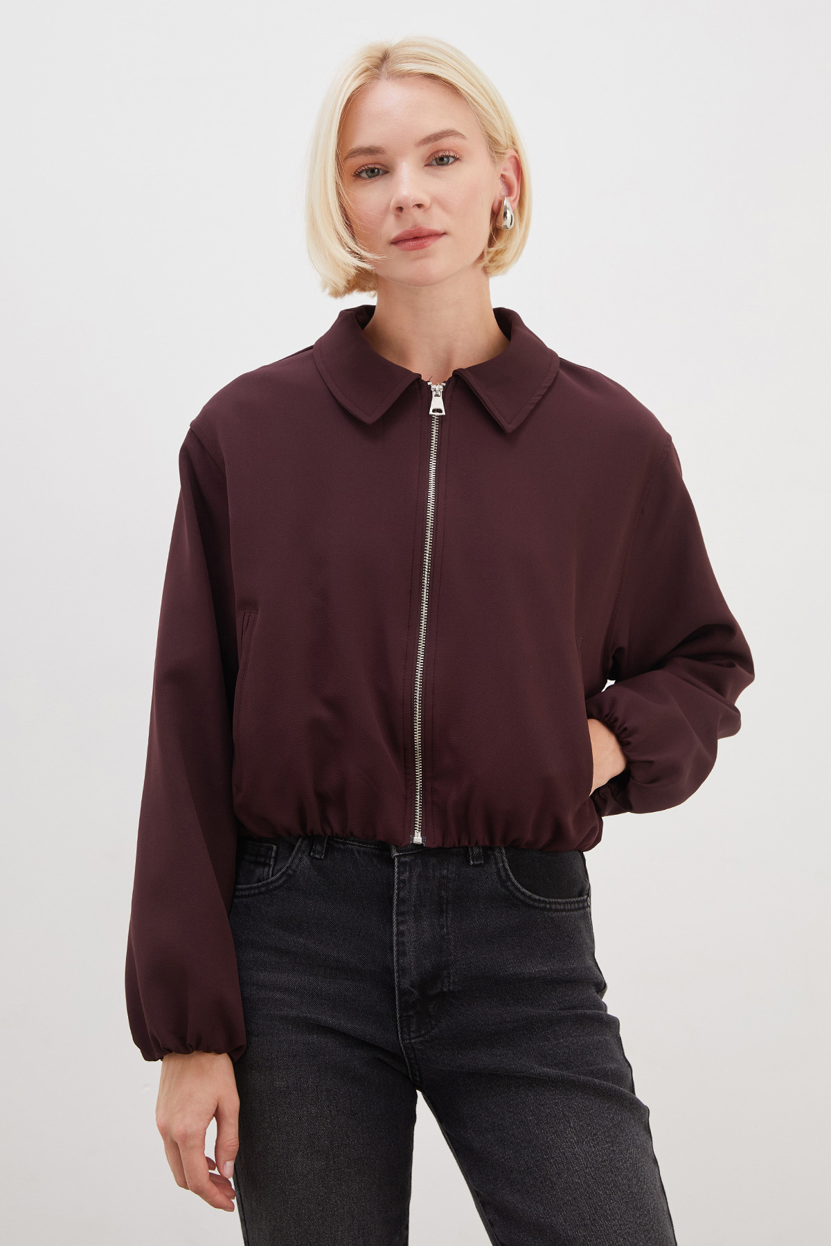 Fulla Moda Fermuarlı Polo Yaka Bomber Ceket görsel 7