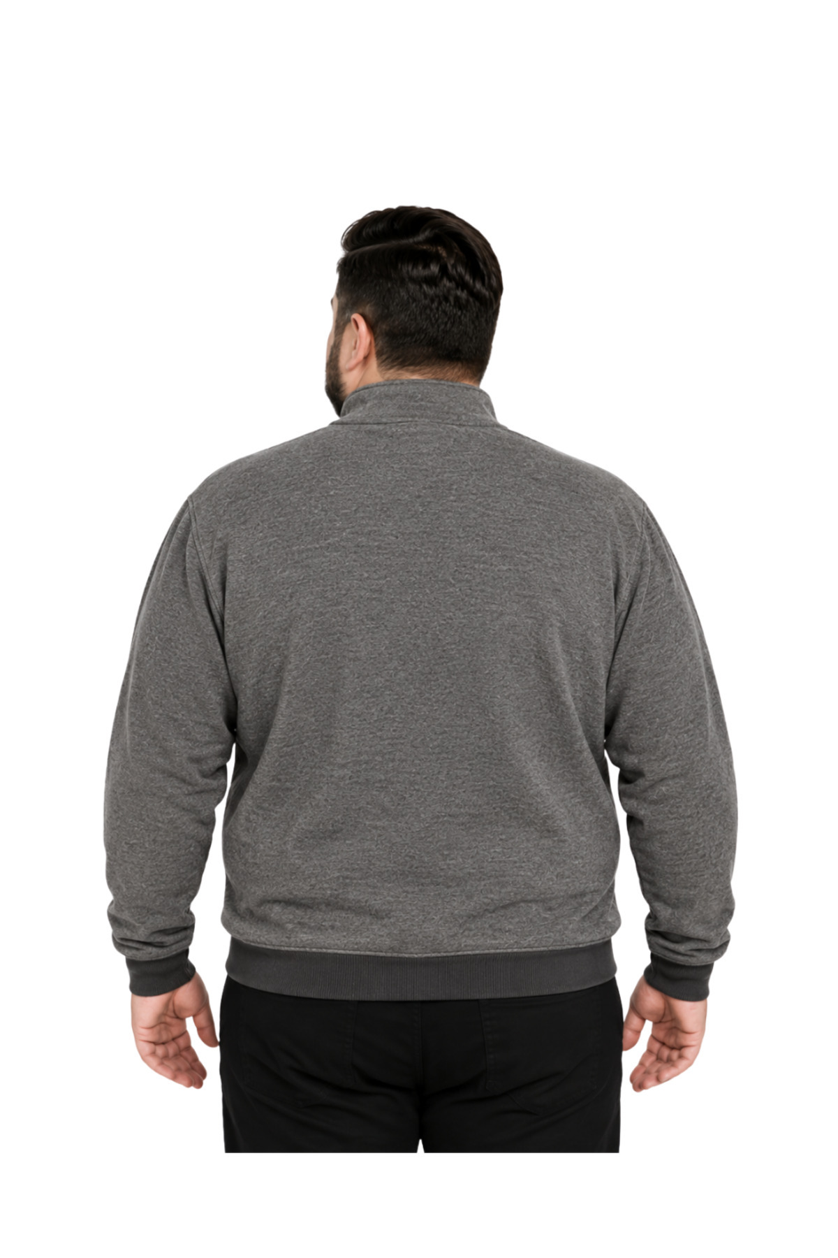 BattalModa Erkek Büyük Beden Melanj Bej Selanik Dik Yaka Cepli Hırka 3XL-4XL-5XL-6XL-7XL-8XL görsel 3