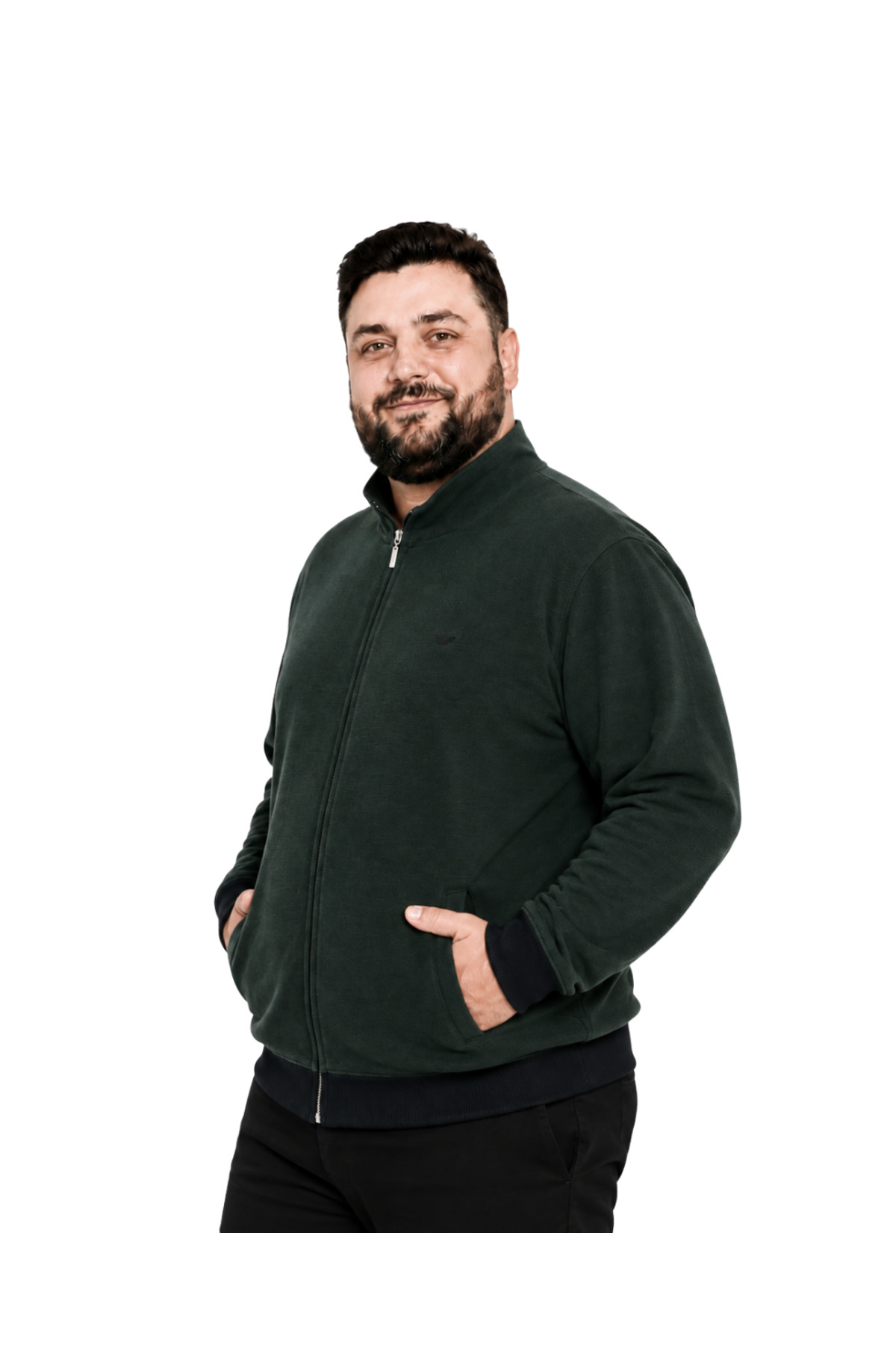 BattalModa Erkek Büyük Beden Melanj Beneton Selanik Dik Yaka Cepli Hırka 3XL-4XL-5XL-6XL-7XL-8XL görsel 2