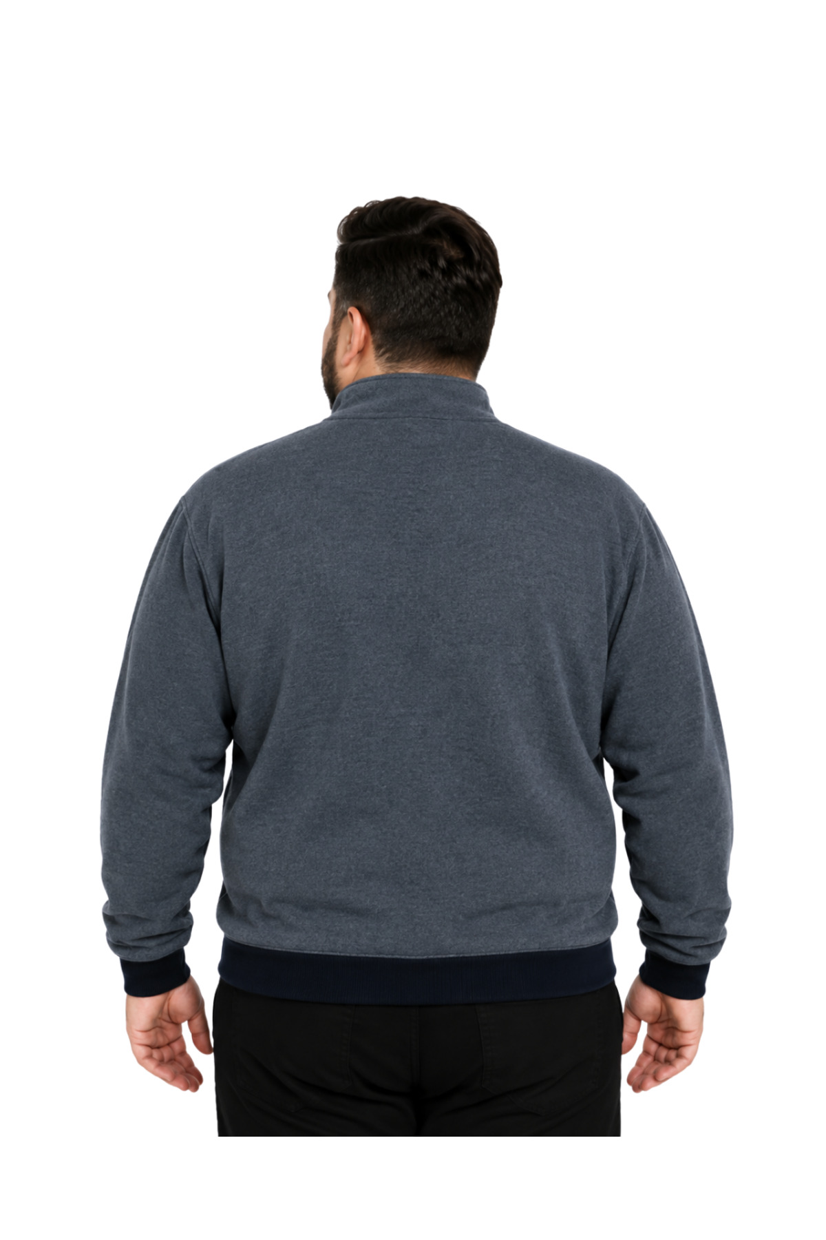 BattalModa Erkek Büyük Beden Melanj Lacivert Selanik Dik Yaka Cepli Hırka 3XL-4XL-5XL-6XL-7XL-8XL görsel 3