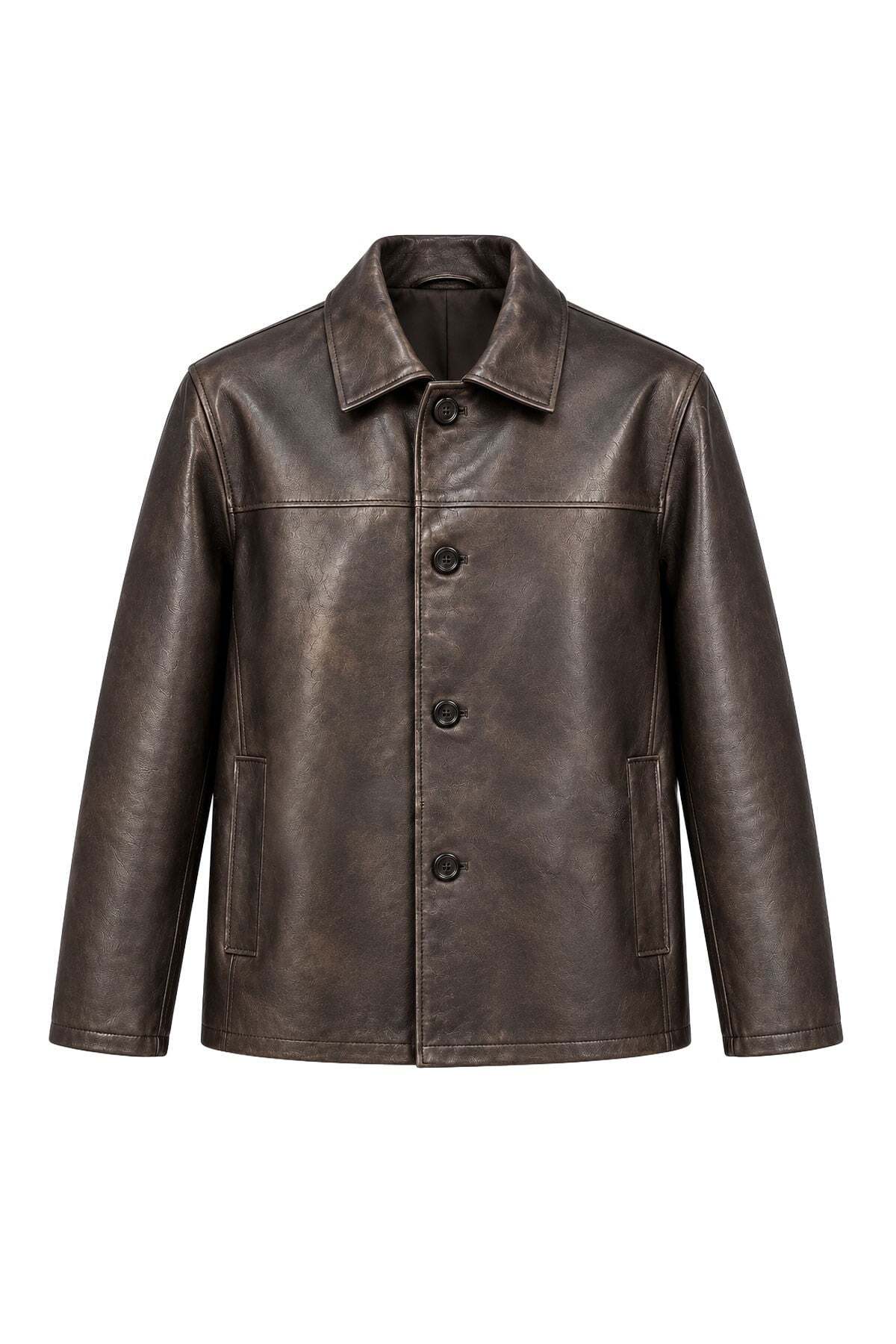 Kahverengi Theo Erkek Vintage Eskitme Hakiki Deri Mont — قهوه‌ای TX9C1DEF6E4192 — تصویر 6 از 8