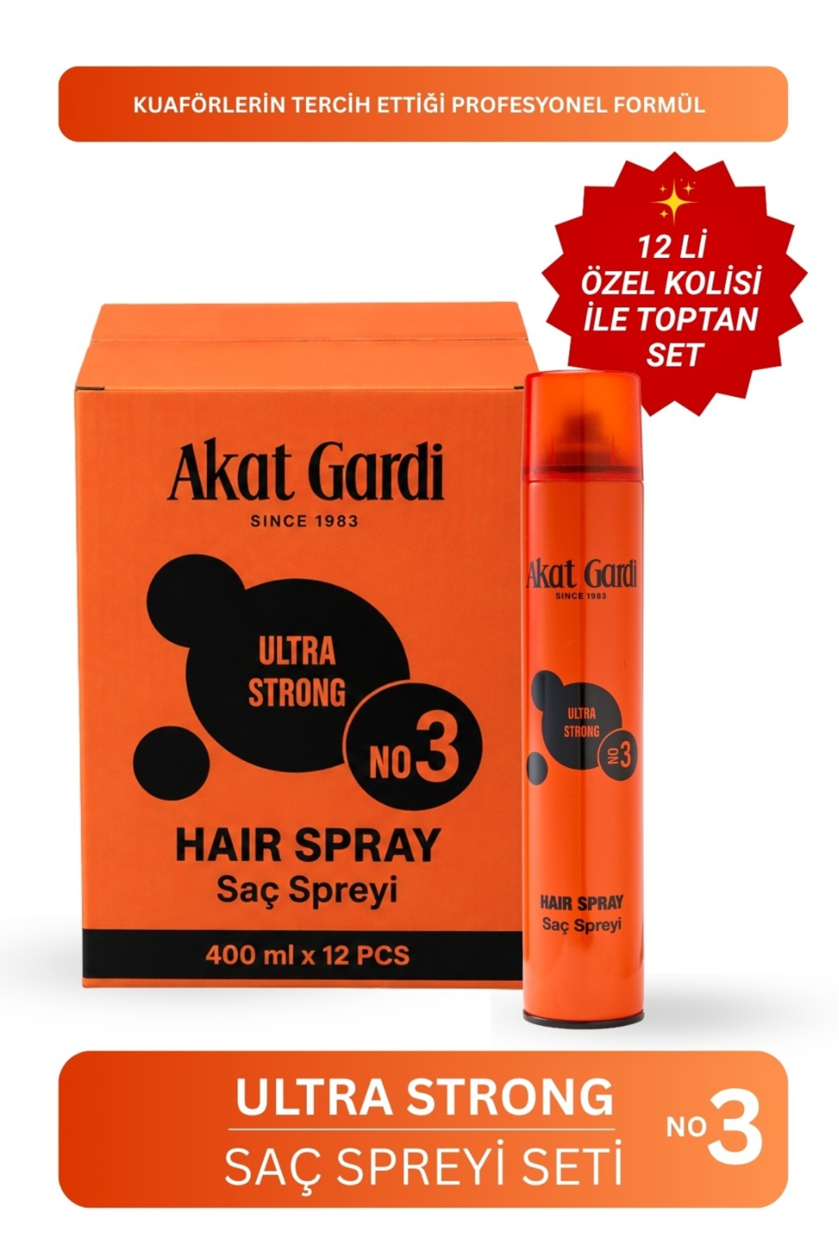 Akat Gardi Saç Spreyi Ultra Strong No:3 12'Li Koli Set — SPREYKOLİ