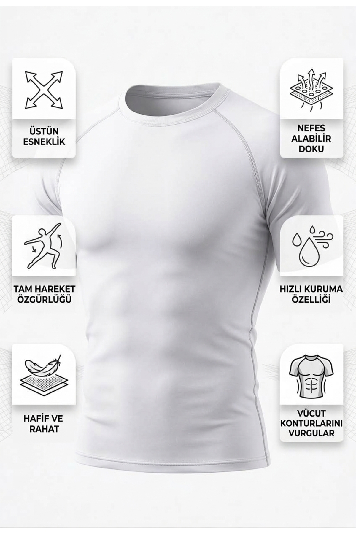 Sapevr Erkek Premium Compression Spor Tişörtü - Hızlı Kuruyan Gym & Fitness Body Tişört ( Raglan Dikişli ) görsel 6