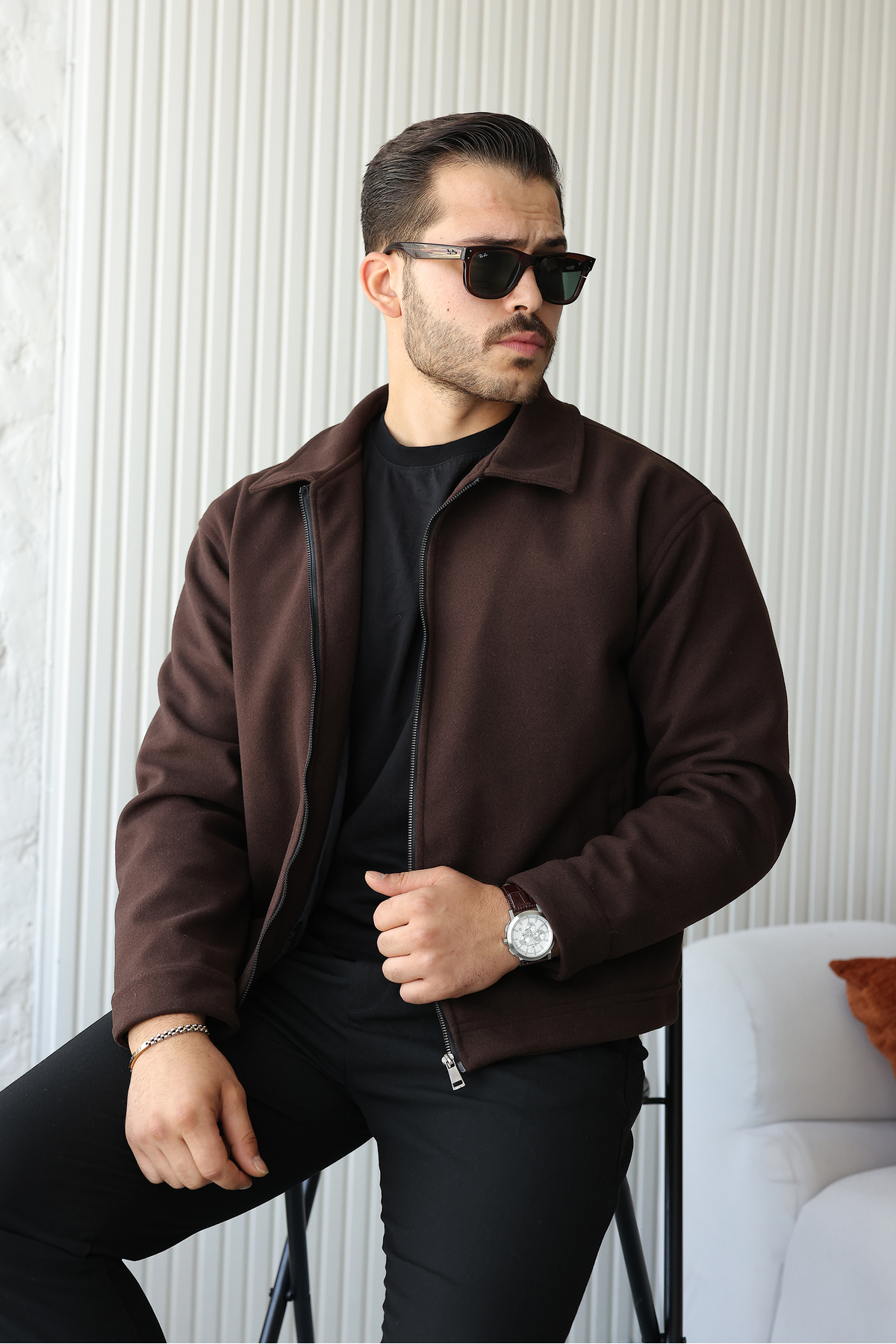 Yeni Sezon Rahat Kalıp Mont Premium Tüylenmez Kumaş Erkek Kaşe Kaban Ceket — قهوه‌ای Cenza-Kaşe-Ceket — تصویر 2 از 5