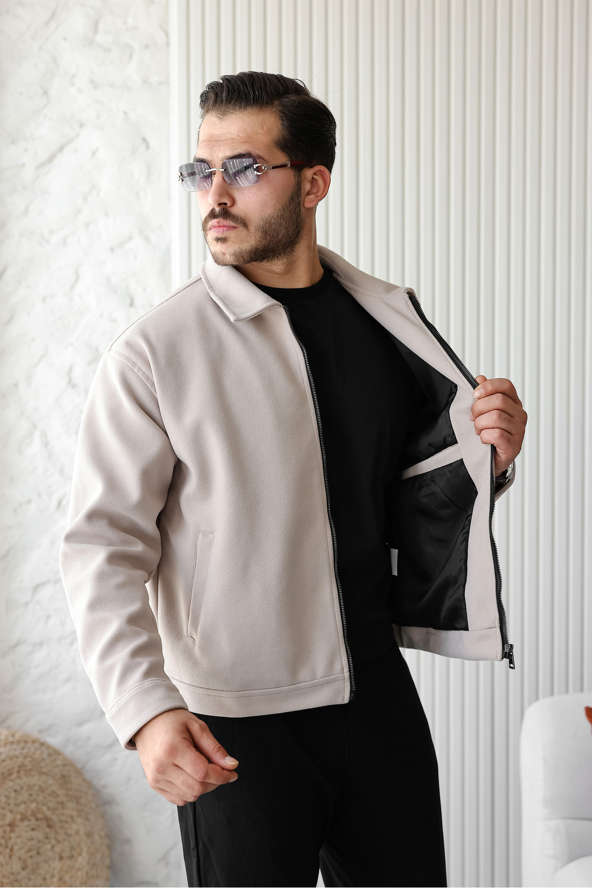 NET OF NOT Yeni Sezon Rahat Kalıp Mont Premium Tüylenmez Kumaş Erkek Kaşe Kaban Ceket görsel 3
