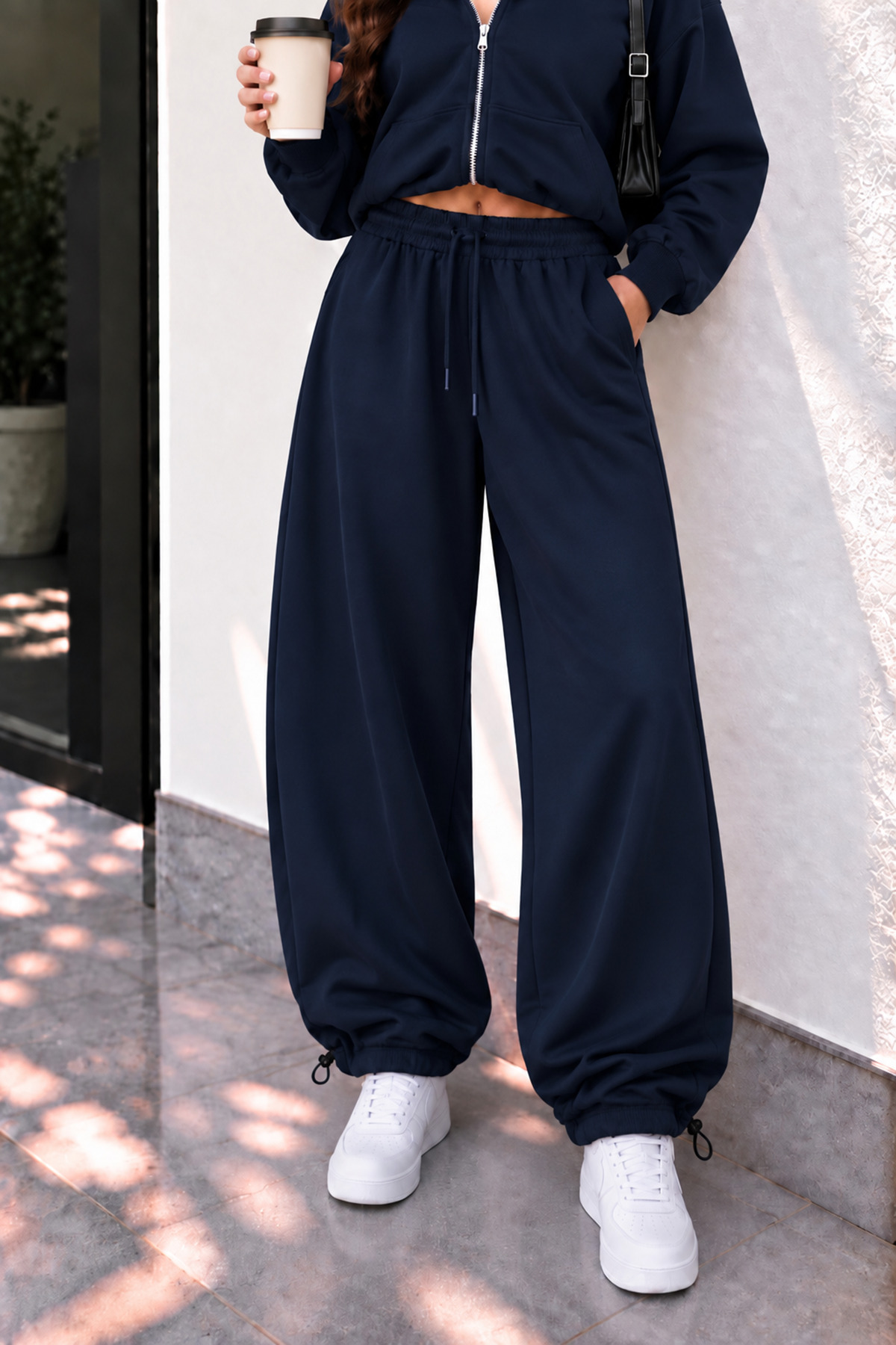 Sun Victoria Lacivert Modal Oys Kumaş Ayarlanabilir Paça Oversize Eşofman Altı görsel 5
