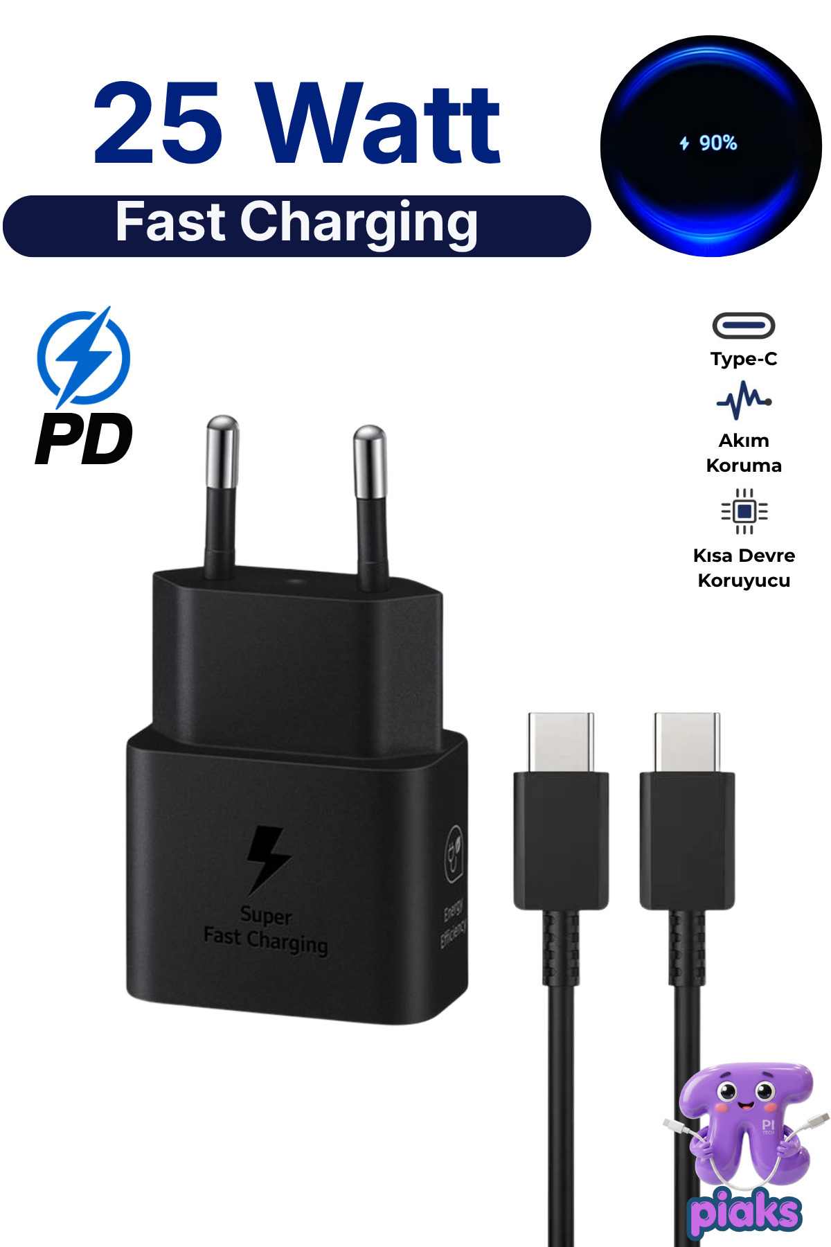 Casper 25W Hızlı Şarj Aleti Casper VIA A30 VIA A40 VIA F30 VIA F30 Plus Uyumlu 25 Watt Şarj Cihazı Adaptör Ve Kablo Set