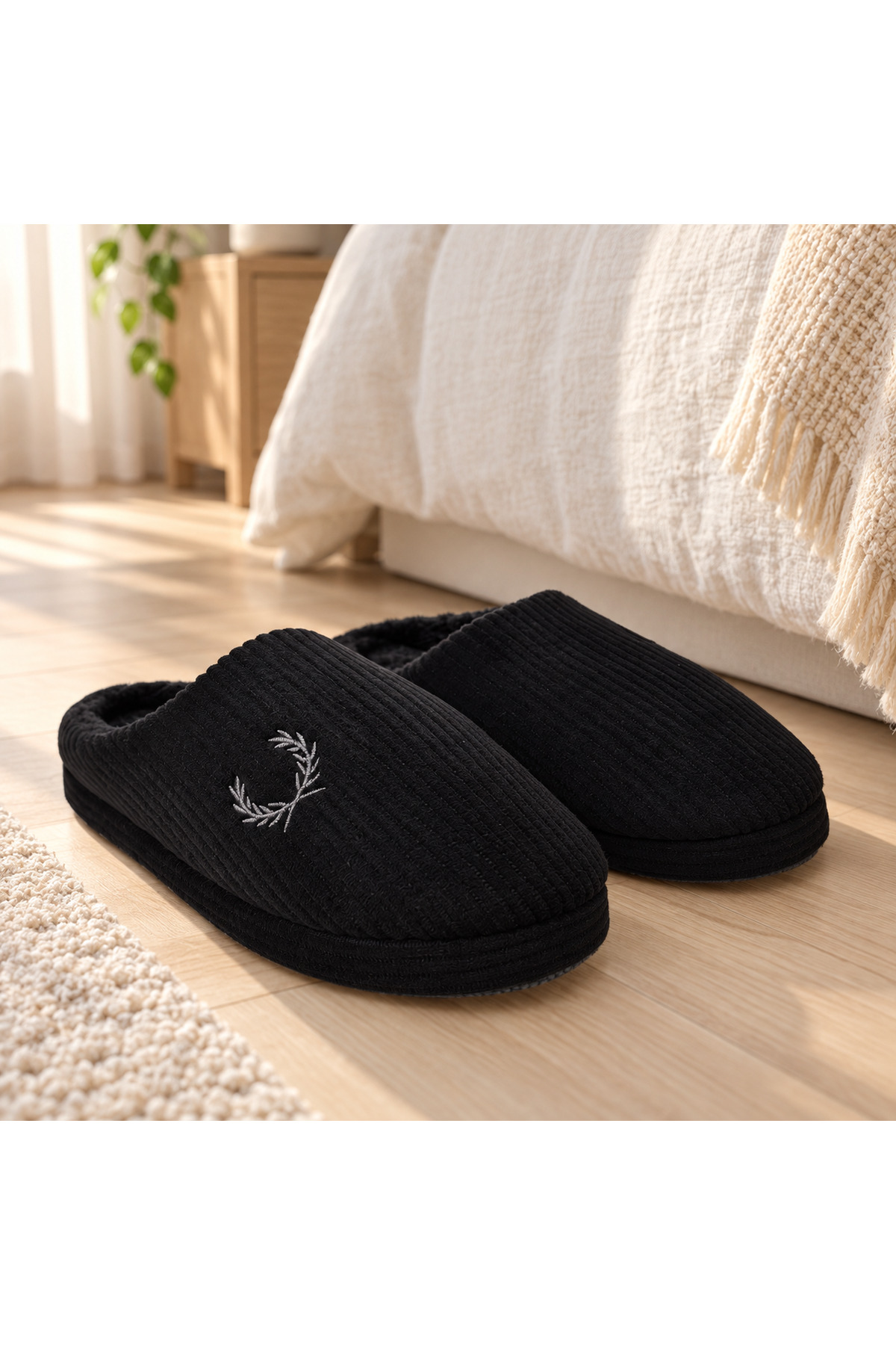 NEWORA Unisex Kışlık Ev Terliği İçi Yumuşak Peluş Fitilli Kumaş Kapalı Burun Günlük Terlik görsel 4
