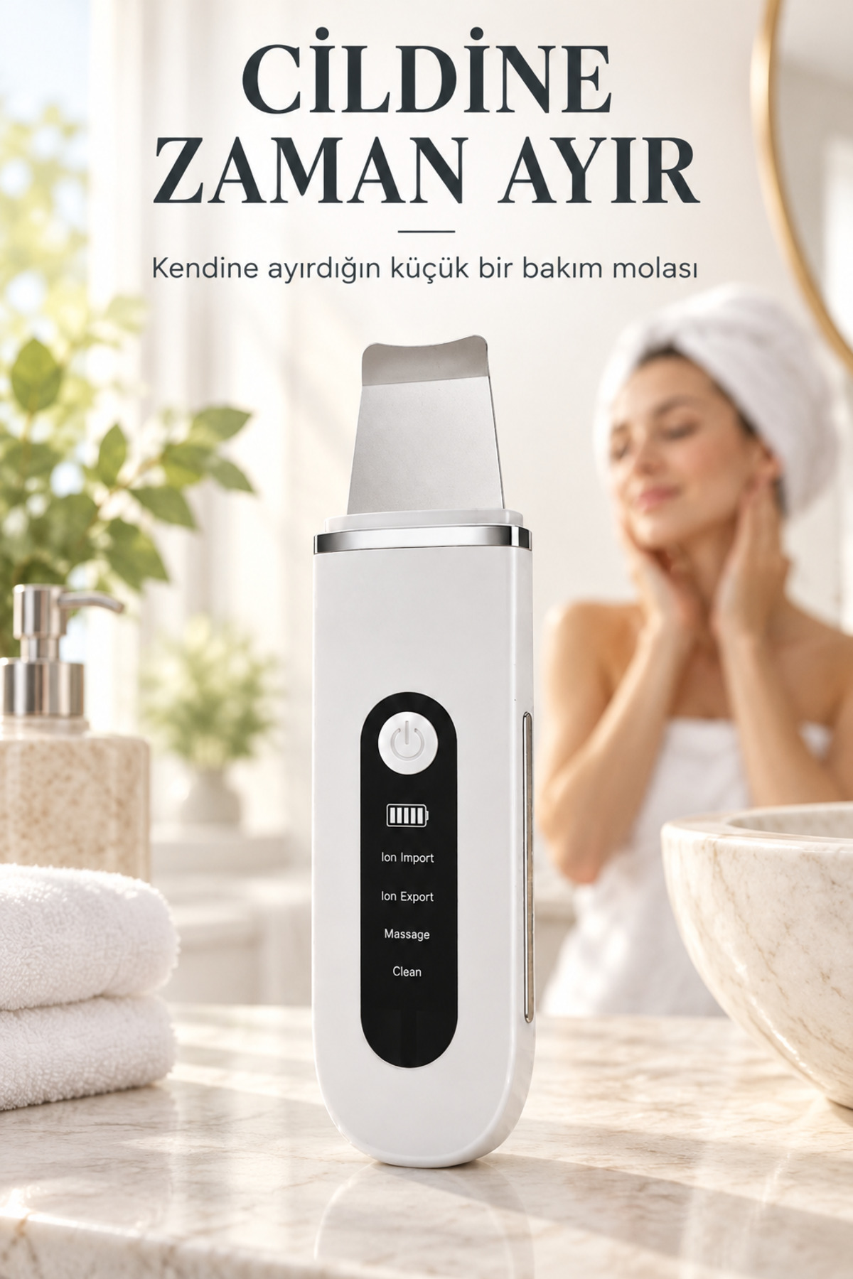 Ultrasonik Cilt Temizleme Cihazı Şarjlı Siyah Nokta ve Peeling Spatulası 4 Modlu Yüz Bakım Aleti — سفید MDAHB-13 — تصویر 3 از 8