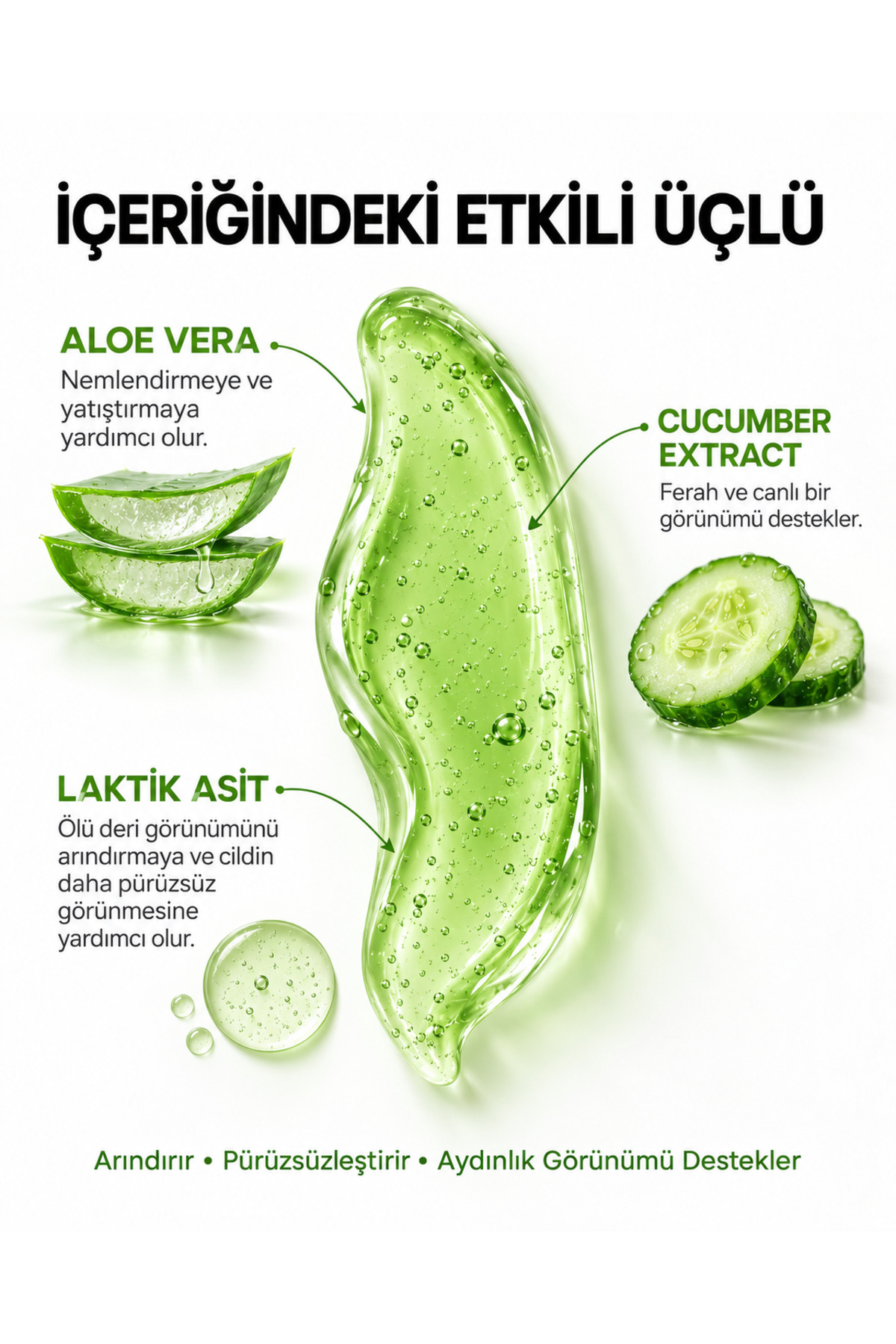Arındırıcı Nemlendirici ve Aydınlatıcı Yüz Peeling Jeli - Aloe Vera, Salatalık Özü, Laktik Asit 500 ml — reffil0002 — تصویر 4 از 8