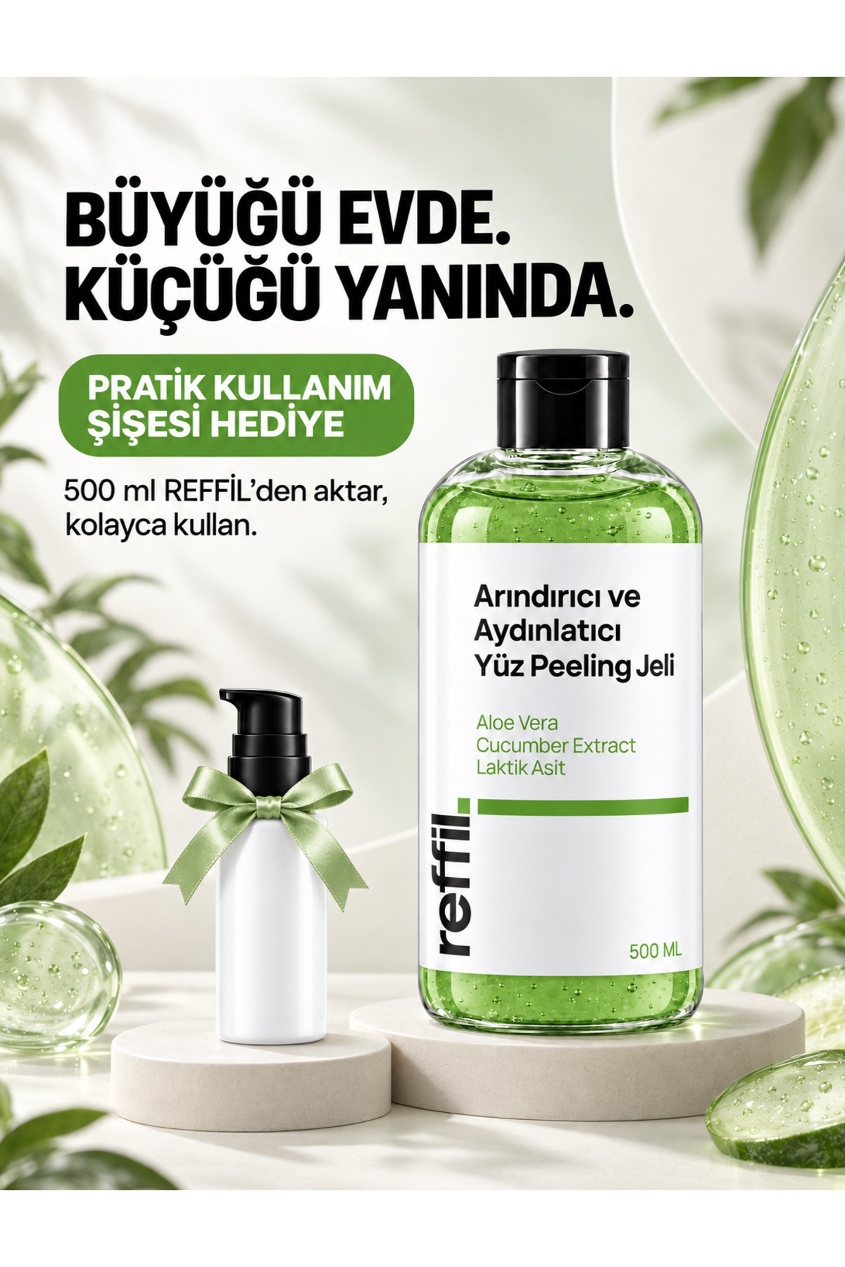Arındırıcı Nemlendirici ve Aydınlatıcı Yüz Peeling Jeli - Aloe Vera, Salatalık Özü, Laktik Asit 500 ml — reffil0002 — تصویر 5 از 8