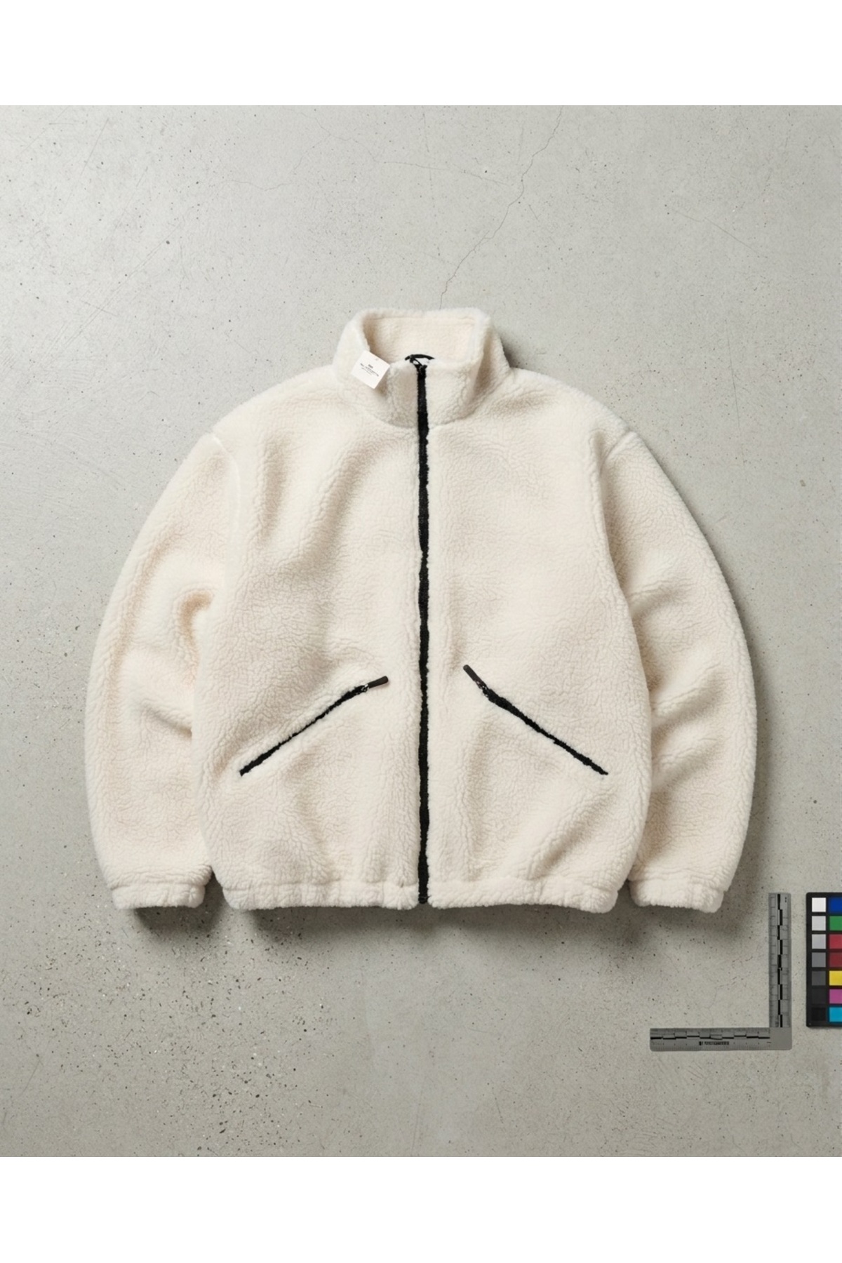 کاپشن شیک، یقه بلند، سایز بزرگ، زیپ‌دار، آستر پشمی، مخمل — سفید 2027-HIGHCOLLAR-PLUSTY — تصویر 2 از 7