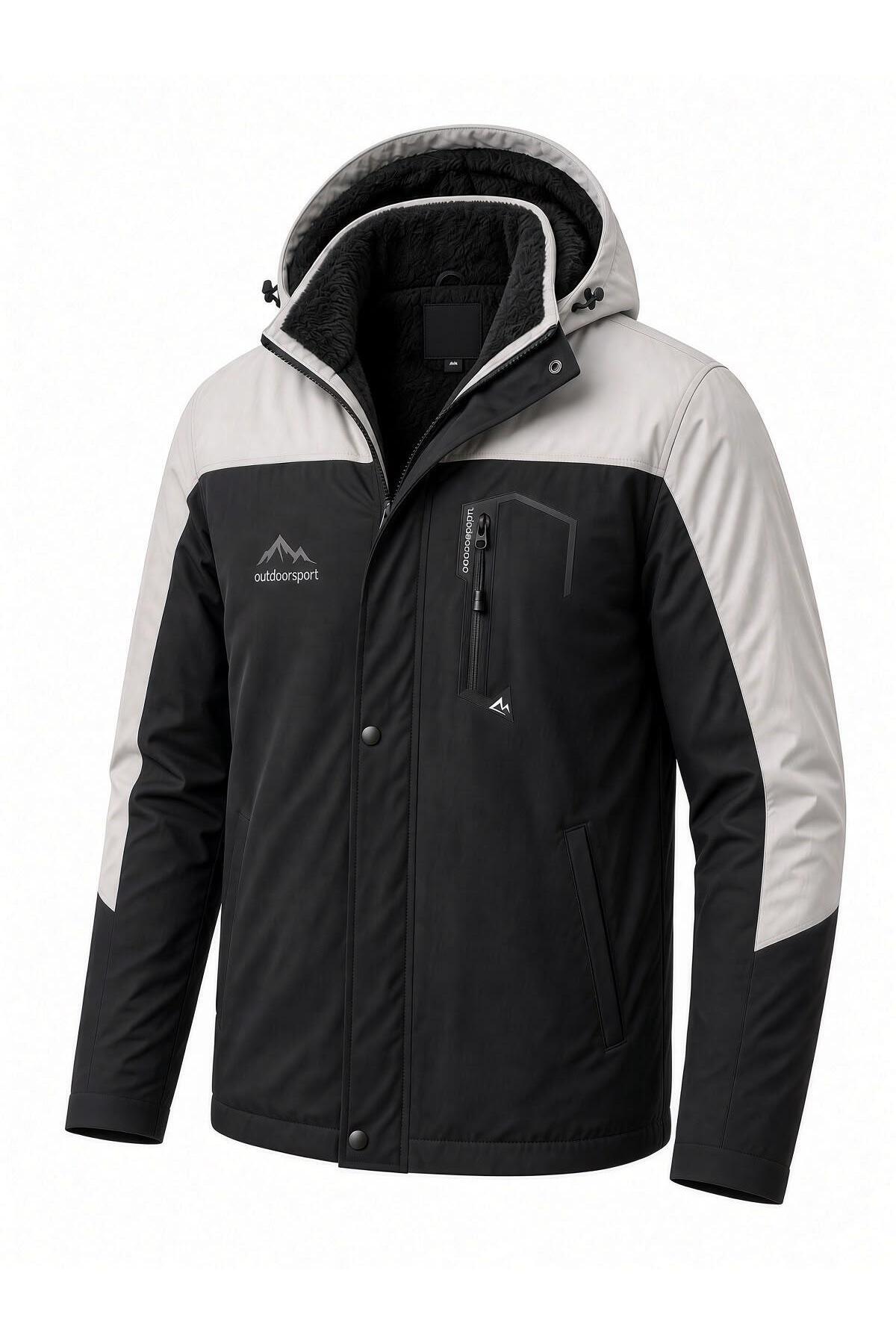 Oksit Tuc 1032 İçi Polar/Kürk Astarlı Su İtici Termal Softshell Erkek Mont - Soğuk Geçirmez Spor Kaban — مشکی tuc1032