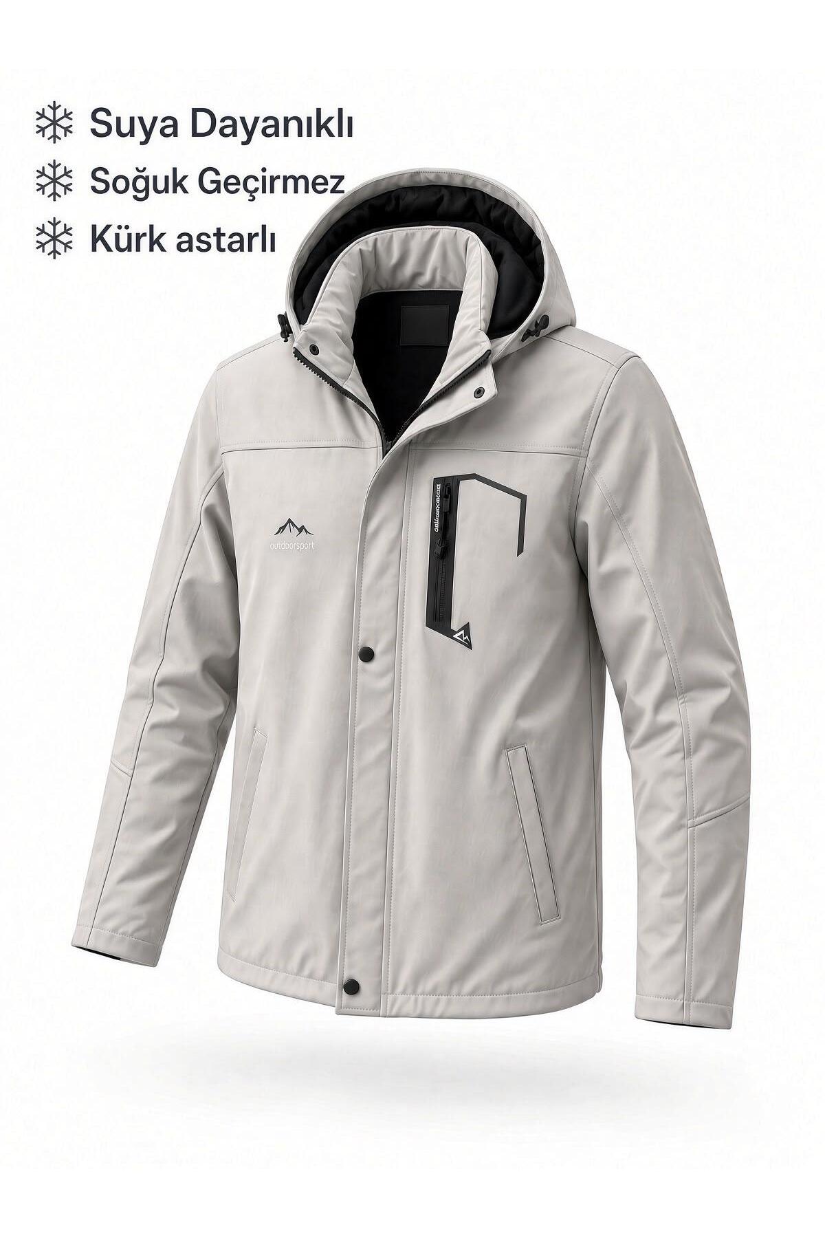 Oksit Tuc 2034 İçi Polar/Kürk Astarlı Su İtici Termal Softshell Erkek Mont - Soğuk Geçirmez Spor Kaban Büyük Beden Erkek Mont — مشکی tuc2034em