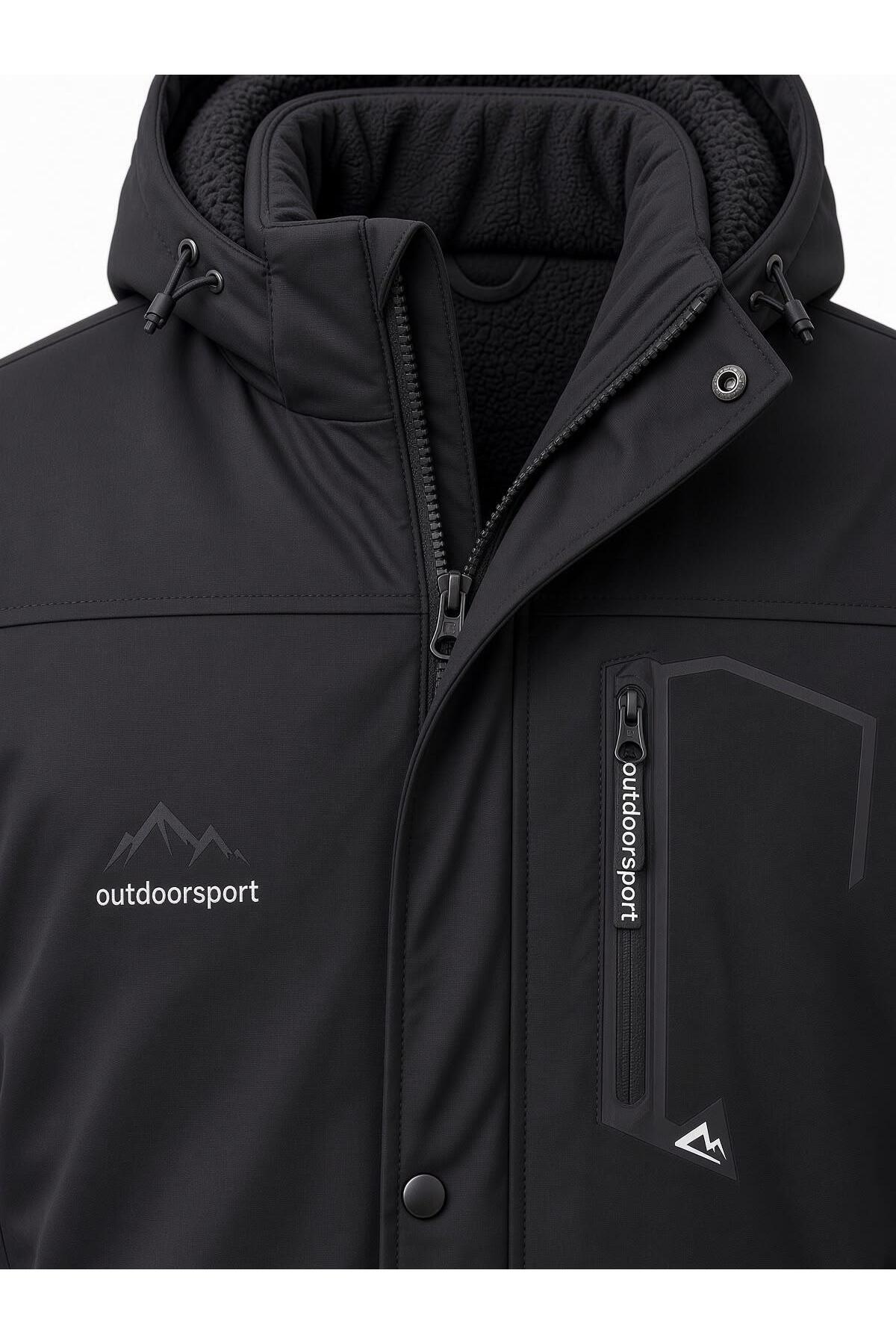 Tuc 2034 İçi Polar/Kürk Astarlı Su İtici Termal Softshell Erkek Mont - Soğuk Geçirmez Spor Kaban Büyük Beden Erkek Mont — مشکی tuc2034em — تصویر 3 از 5