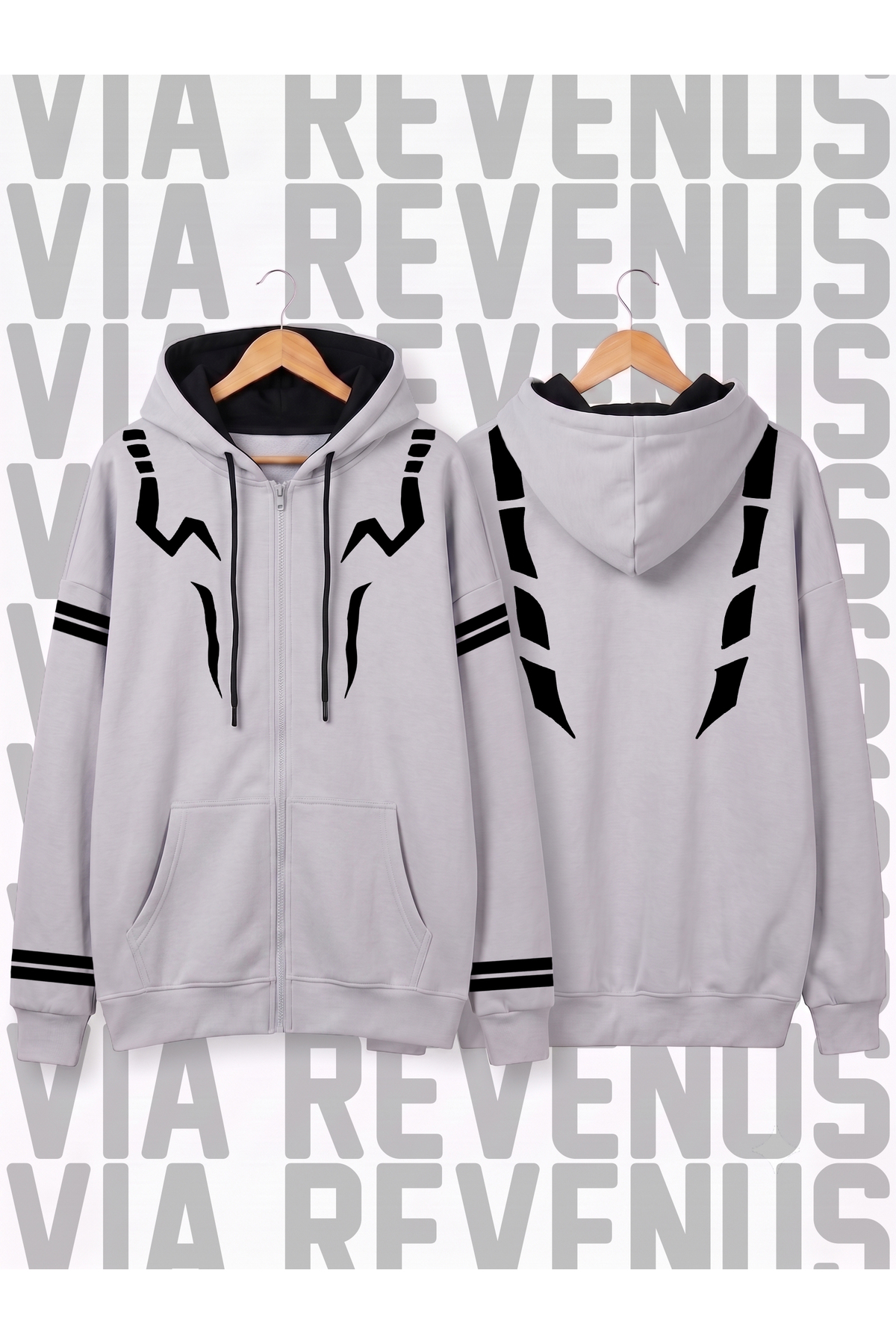 Jujutsu Kaisen Sukuna Dövme Ön ve Arka Baskılı Unisex Fermuarlı Kapüşonlu Sweatshirt Hırka — خاکستری bf1410SukunaDövme