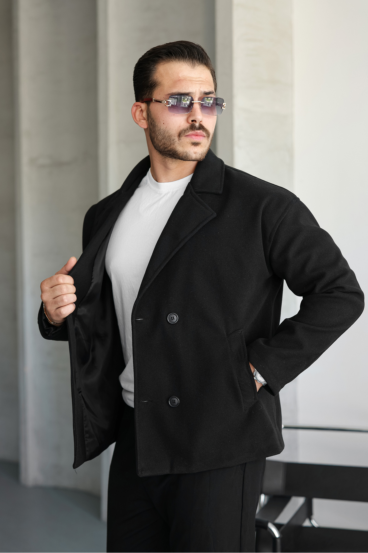 NET OF NOT Yeni Sezon Orta Boy Rahat Kalıp Mont Premium Tüylenmez Kumaş Erkek Kaşe Kaban Ceket görsel 3