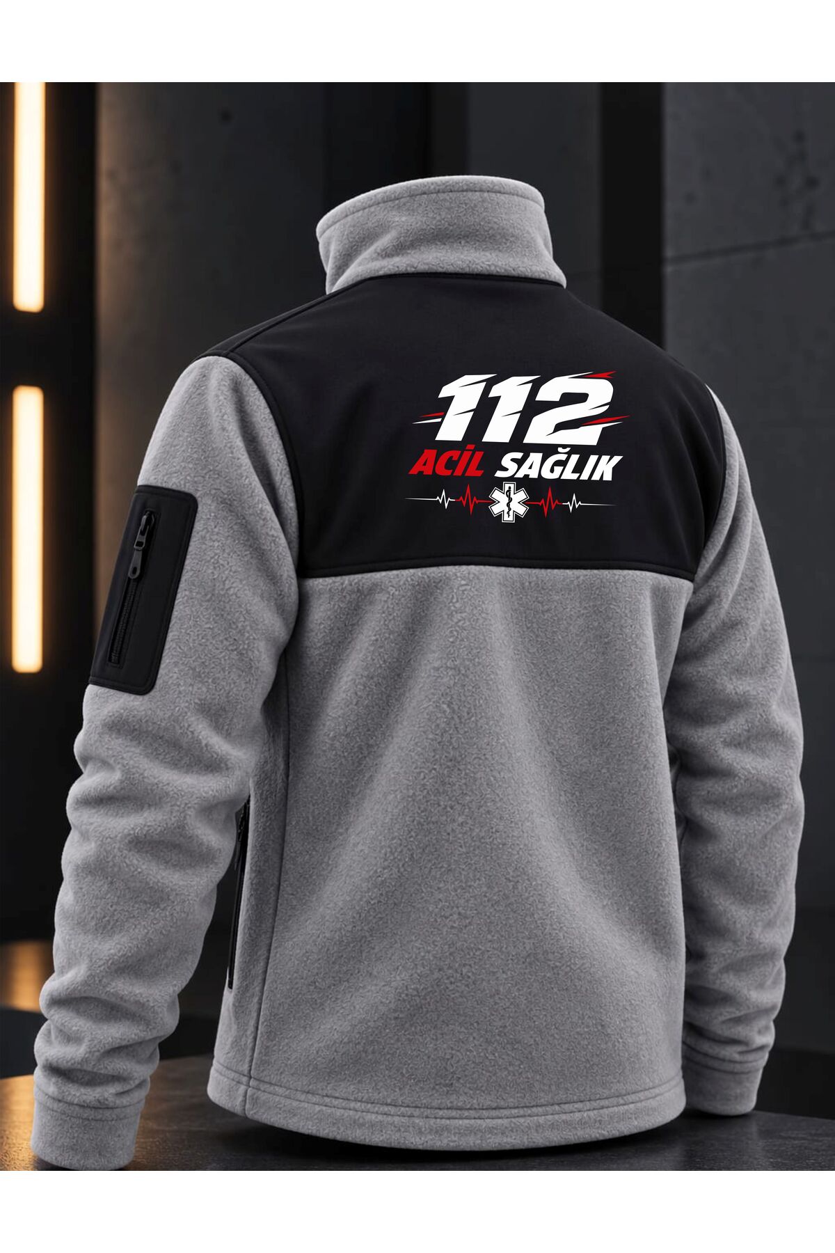 112 ACİL SAĞLIK BASKILI POLAR CEKET — خاکستری 112ASP001 — تصویر 2 از 2