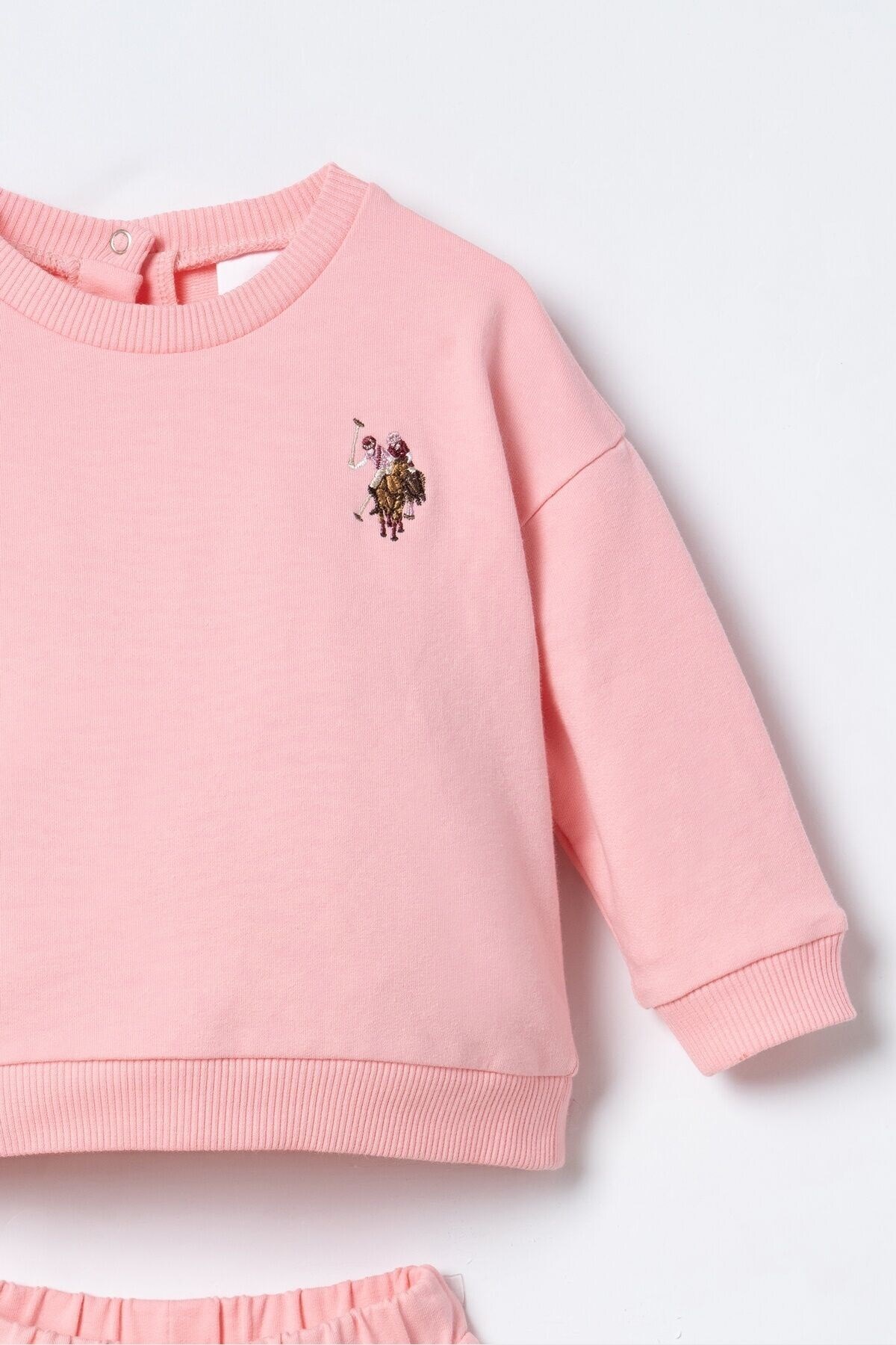 ست دوتکه آستینبلند گلدوزیدار نوزاد دختر U.S. Polo Assn. سالمونی — 2