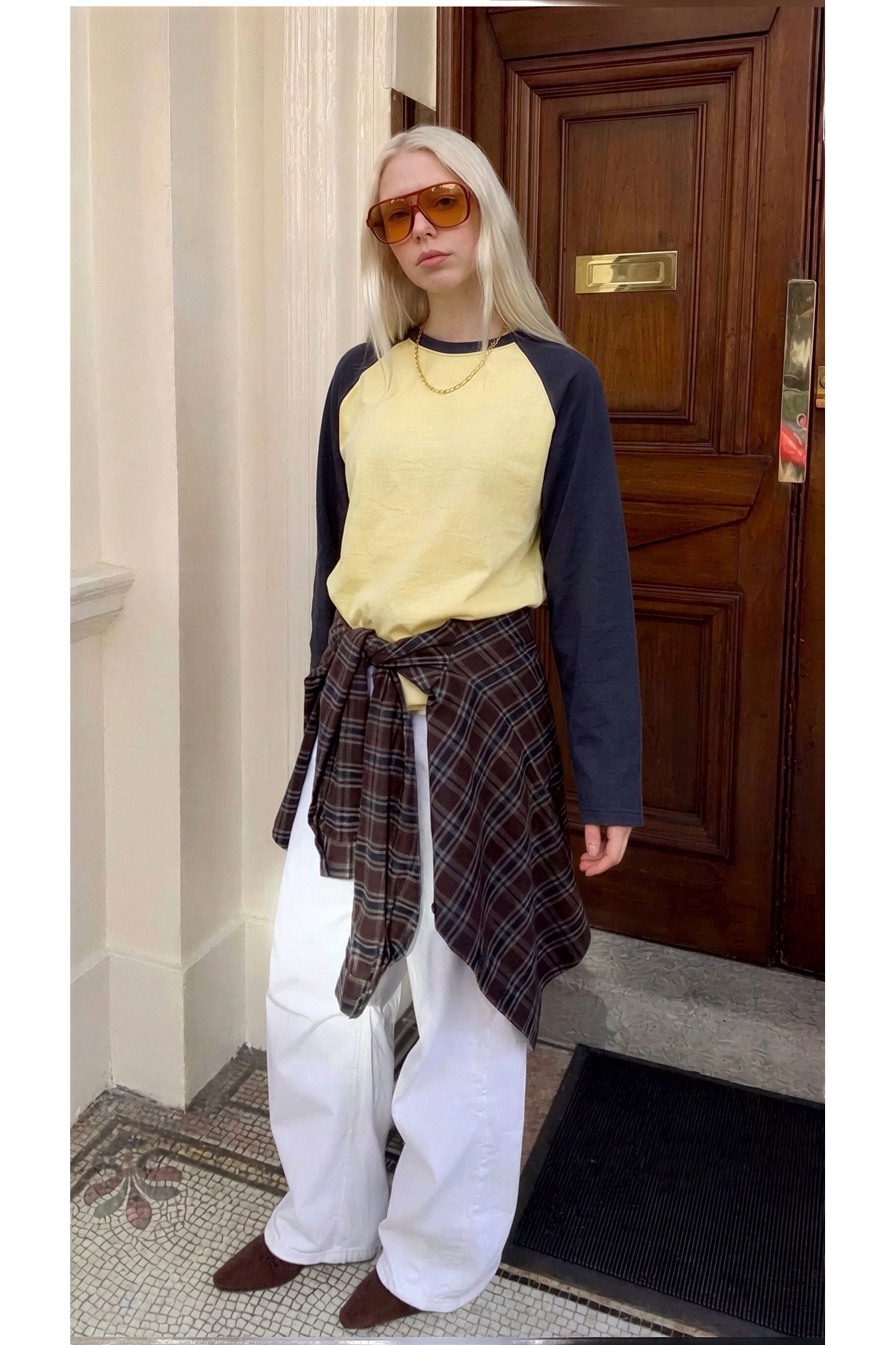 CrepTekstil Kadın Çift Renkli Reglan Kollu Bisiklet Yaka Uzun Kollu Oversize Sweatshirt 3iplik Şardonsuz- Sarı Lacivert görsel 5