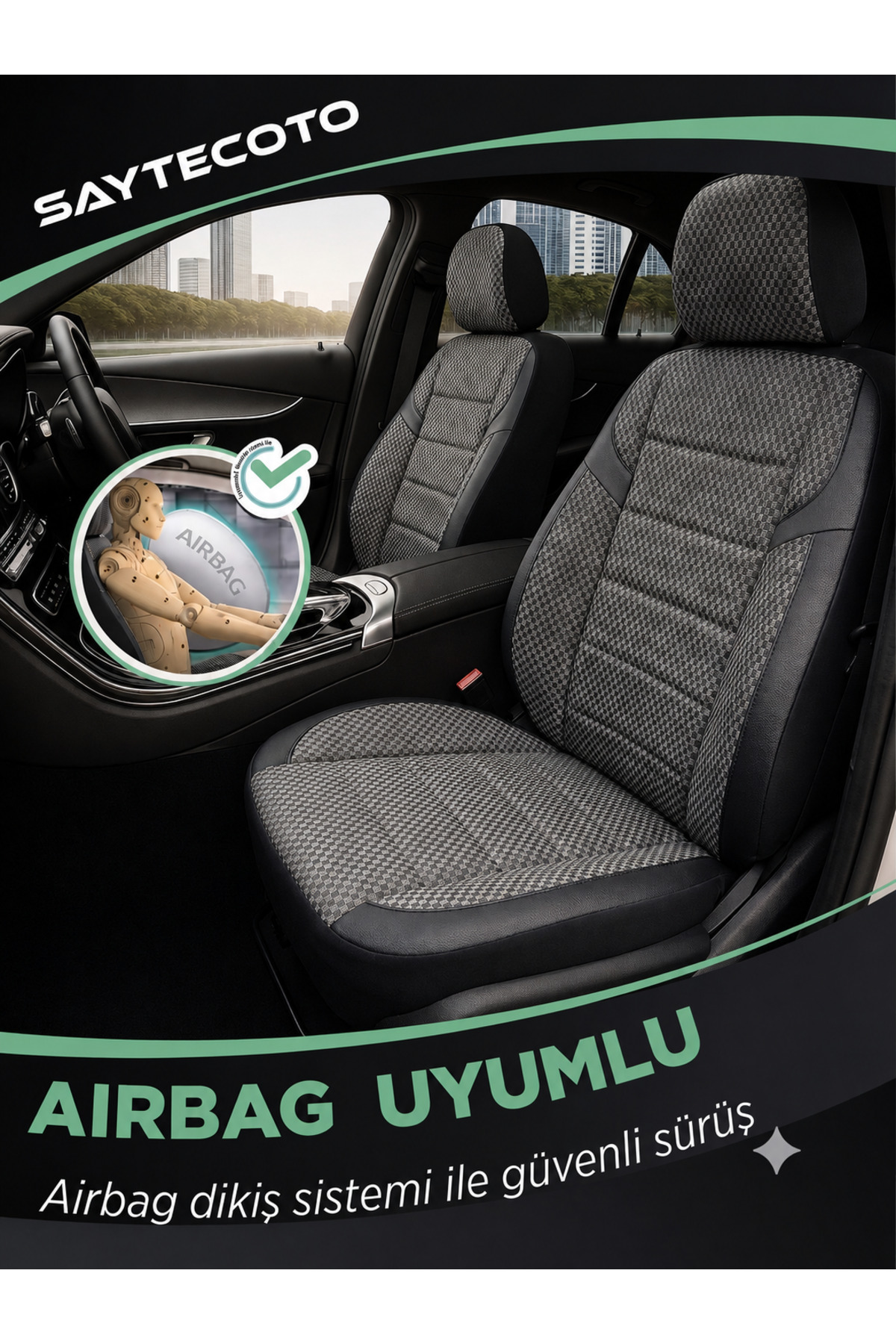 ORQİDE SaytecPam Siyah Pamuk Opel Mokka İle Uyumlu Koltuk Kılıfı TAM SET