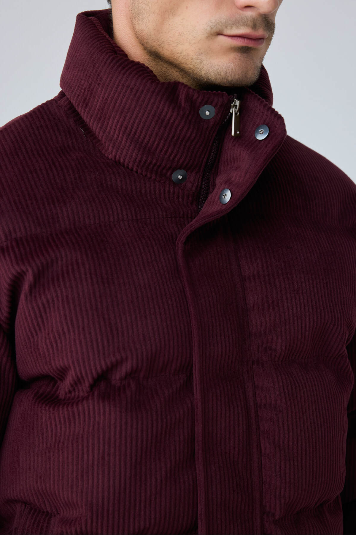 Erkek Su Geçirmez Kadife Puffer Şişme Mont Bordo 4346DNGR — رنگارنگ — تصویر 4 از 7