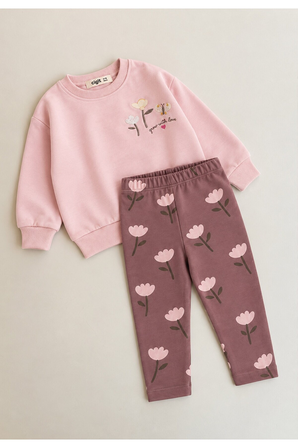 Taytlı Mevsimlik T-Shirt Takım 1-7 Yaş Pudra Pembe