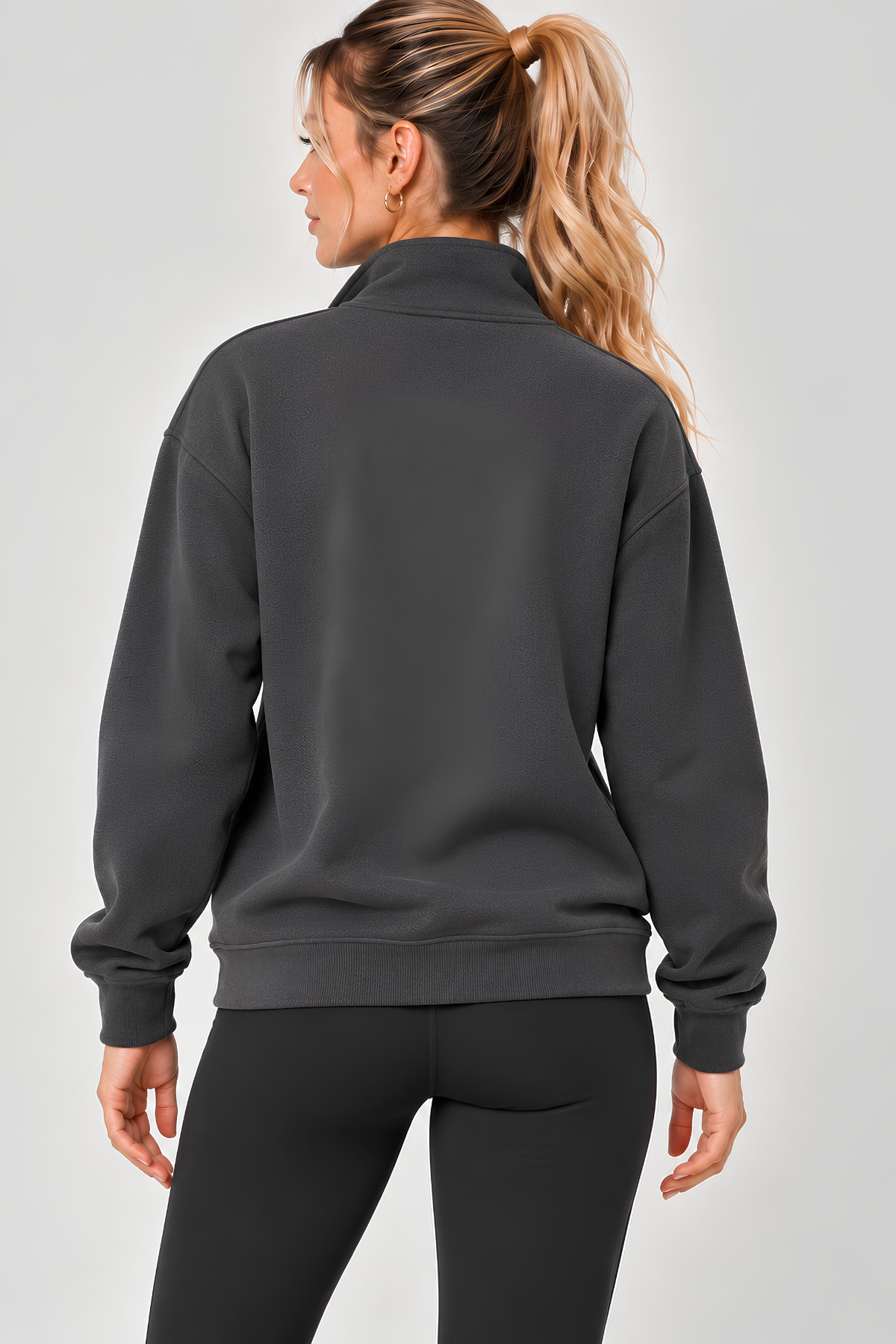 GENIUS STORE Kadın Sweatshirt Dik Yaka Yarım Fermuarlı Oversize Kalıp İçi Polarlı Kadın Spor Sweatshirt görsel 3